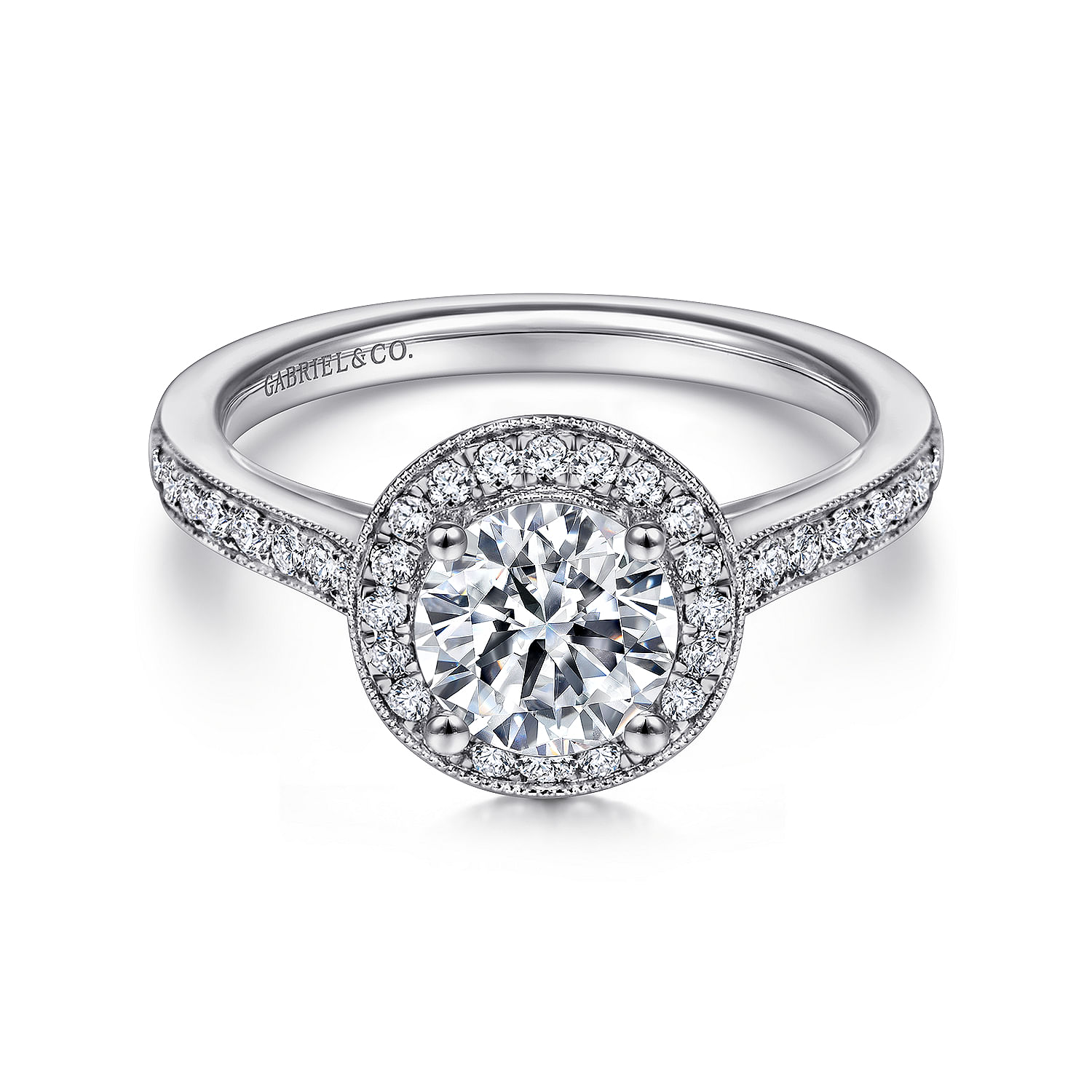 Corinne - Vintage Inspired 14K White Gold Round Halo Diamond Engagement Ring