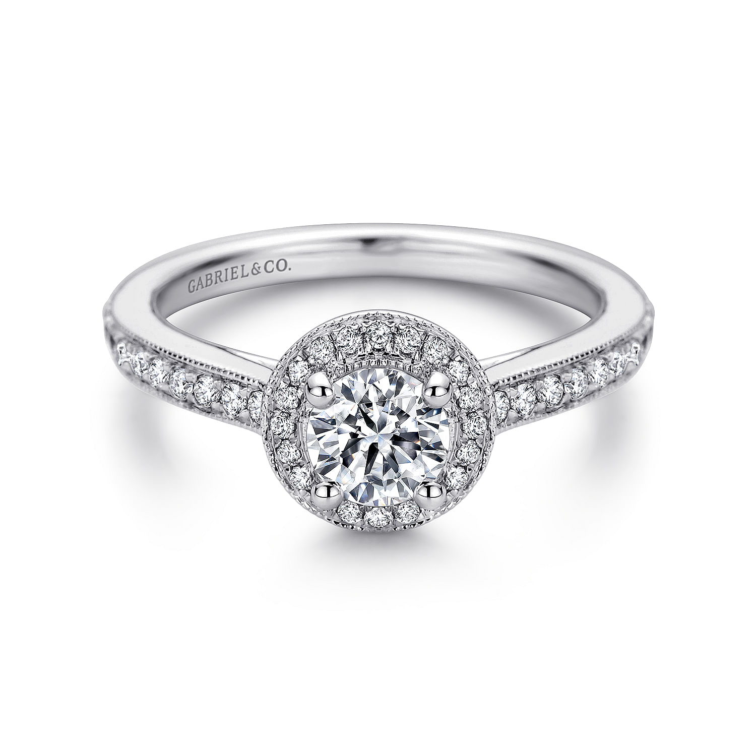 Corinne - Vintage Inspired 14K White Gold Round Halo Diamond Engagement Ring