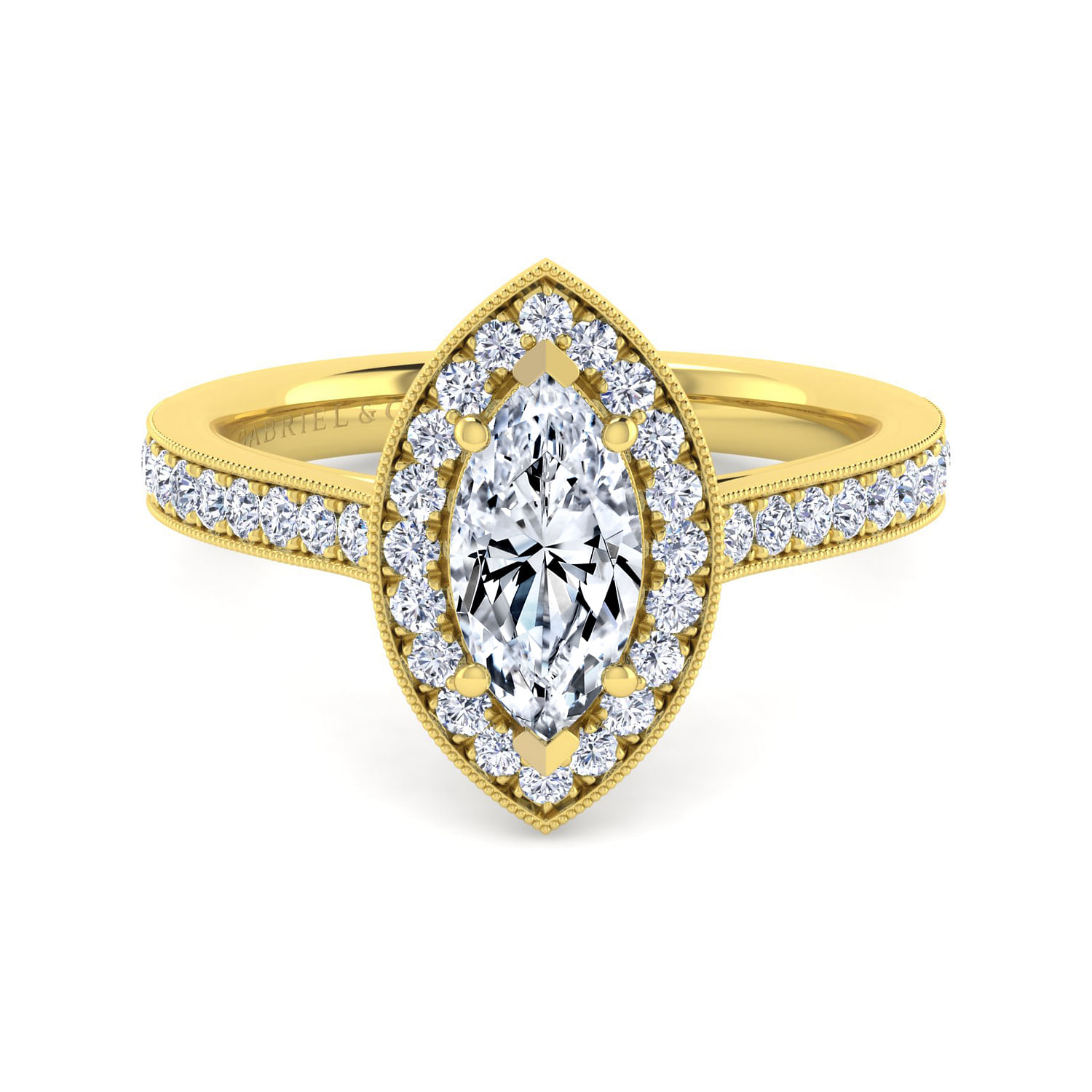 Corinne - Vintage Inspired 14K Yellow Gold Marquise Halo Diamond Engagement Ring