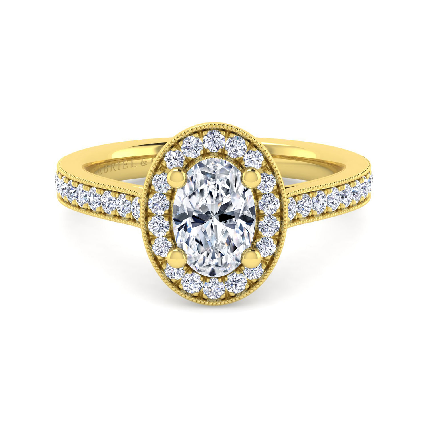 Corinne - Vintage Inspired 14K Yellow Gold Oval Halo Diamond Engagement Ring