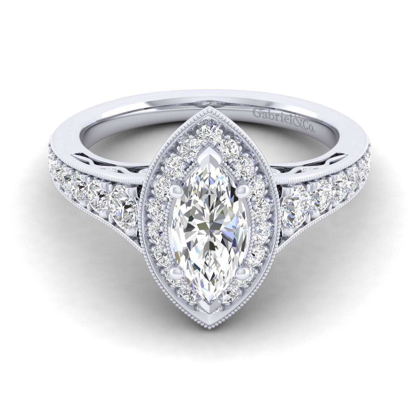 Cortlandt - Vintage Inspired 14K White Gold Marquise Halo Diamond Engagement Ring