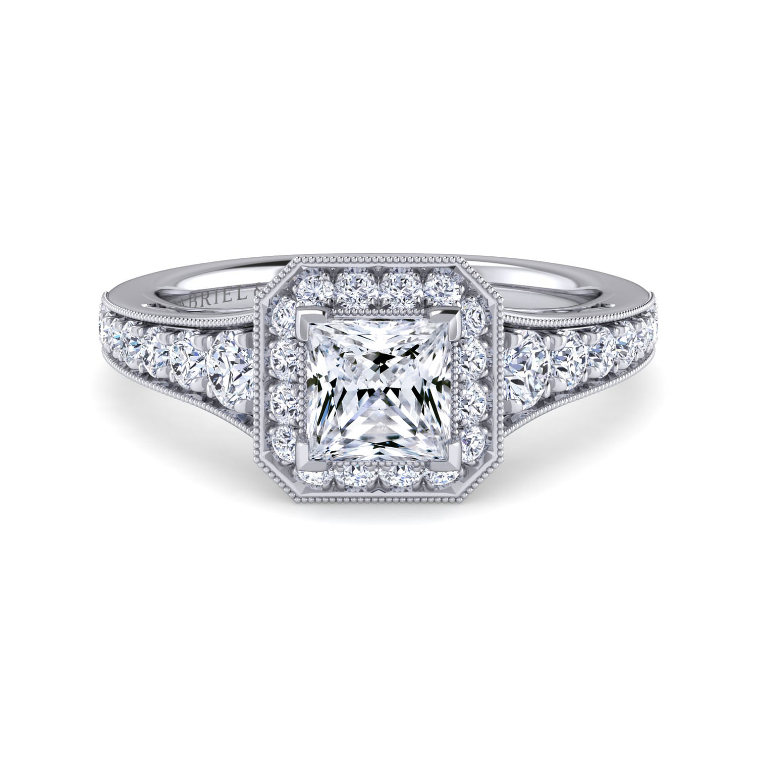 Cortlandt - Vintage Inspired Platinum Princess Halo Diamond Engagement Ring