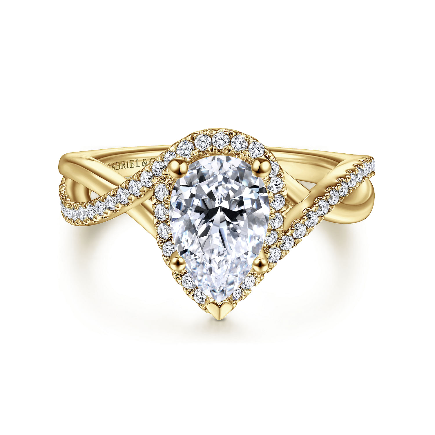 Courtney - 14K Yellow Gold Pear Shape Halo Diamond Engagement Ring