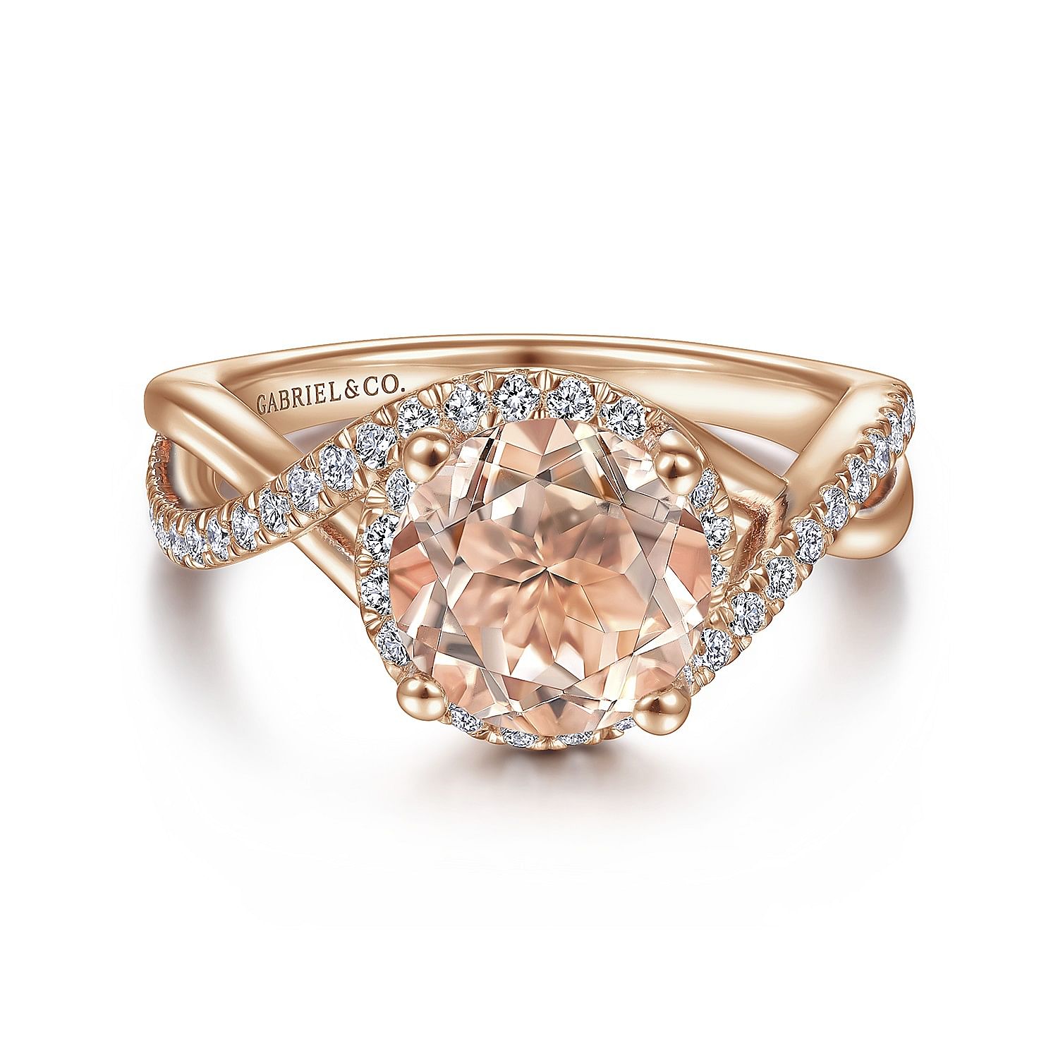 Courtney - 14k Rose Gold Round Morganite and Diamond Engagement Ring