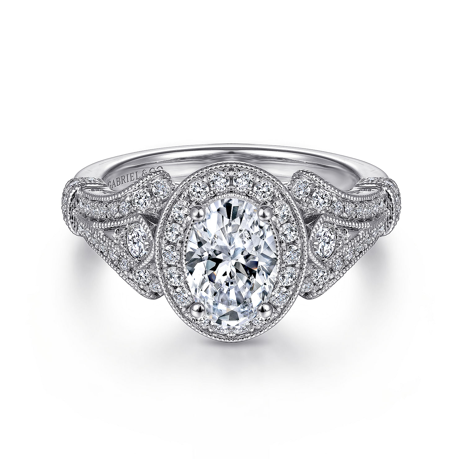 Delilah - Vintage Inspired 14K White Gold Oval Halo Diamond Engagement Ring
