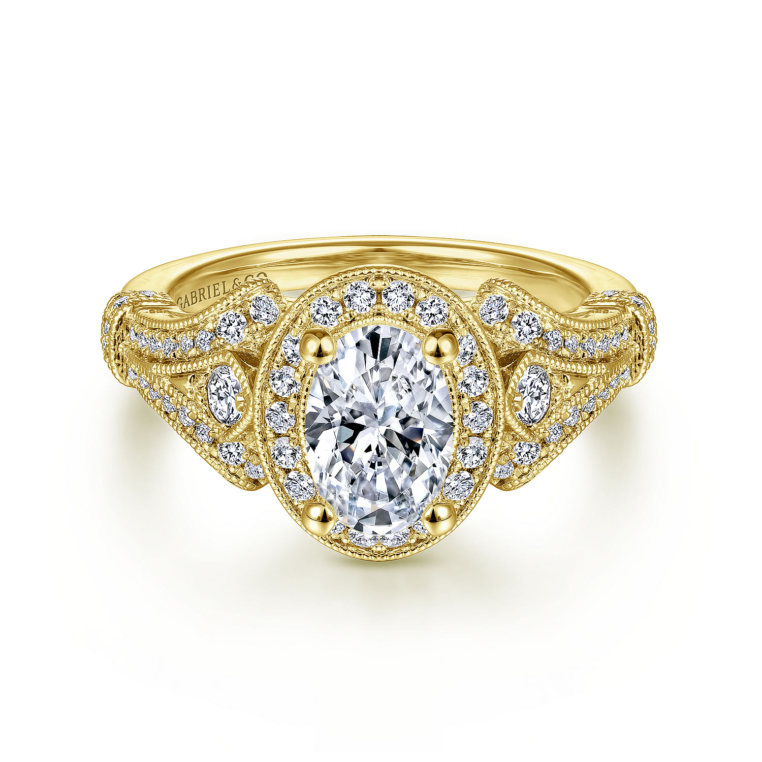 Delilah - Vintage Inspired 14K Yellow Gold Oval Halo Diamond Engagement Ring