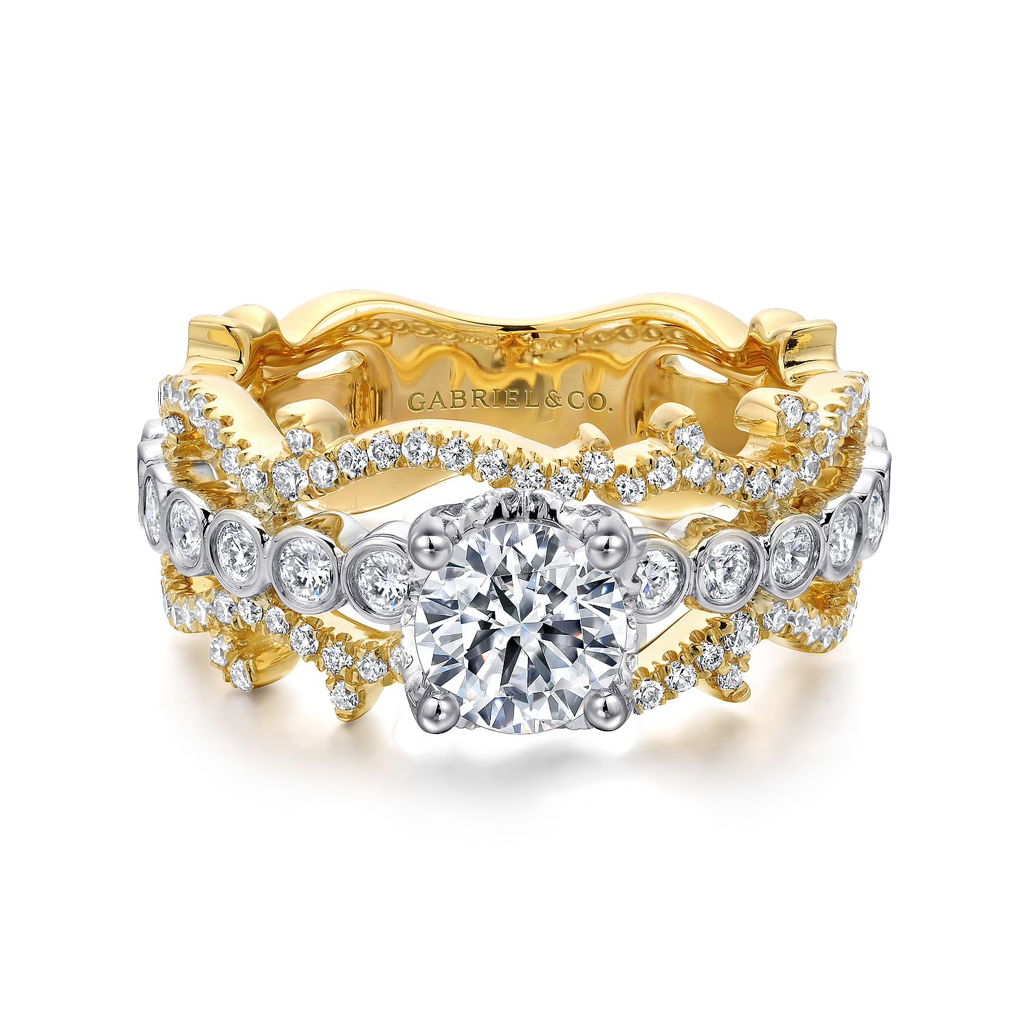 Delphine - 14K White-Yellow Gold Round Diamond Engagement Ring