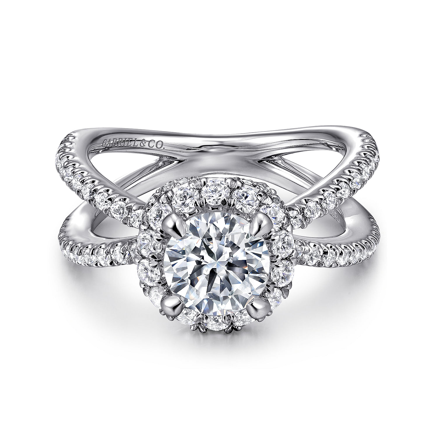 Delphinia - 14K White Gold Round Halo Diamond Engagement Ring