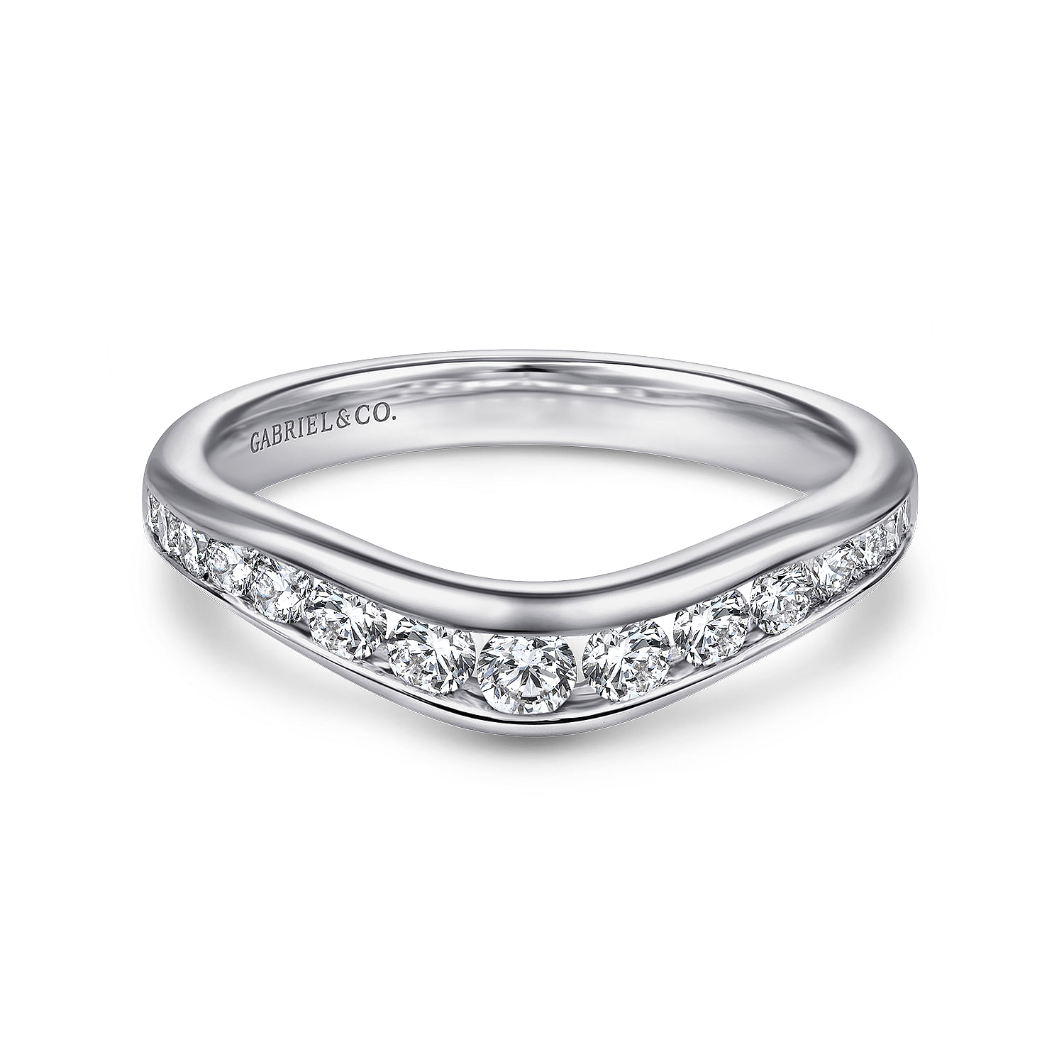 Deux - Curved 14K White Gold Channel Set Diamond Wedding Band