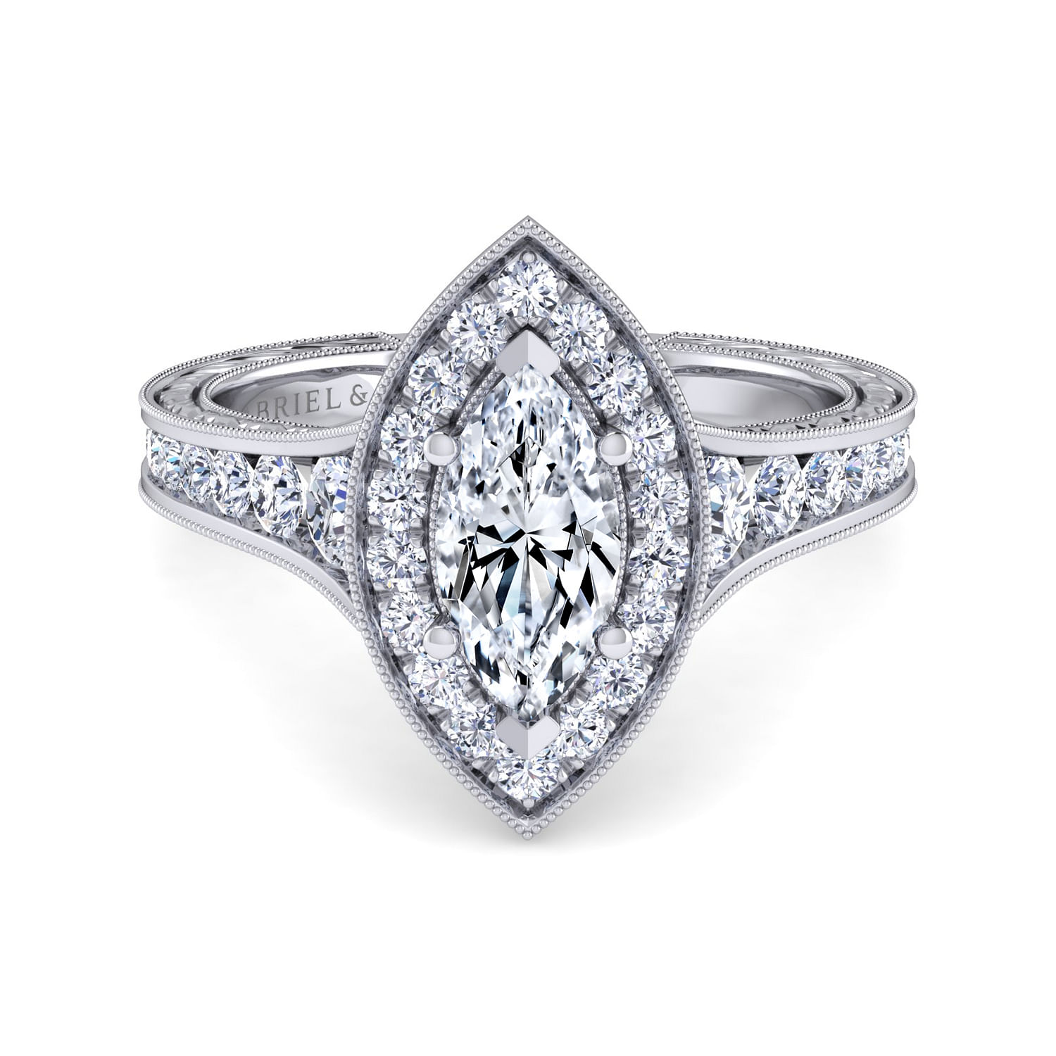 Elaine - Vintage Inspired Platinum Marquise Halo Diamond Engagement Ring