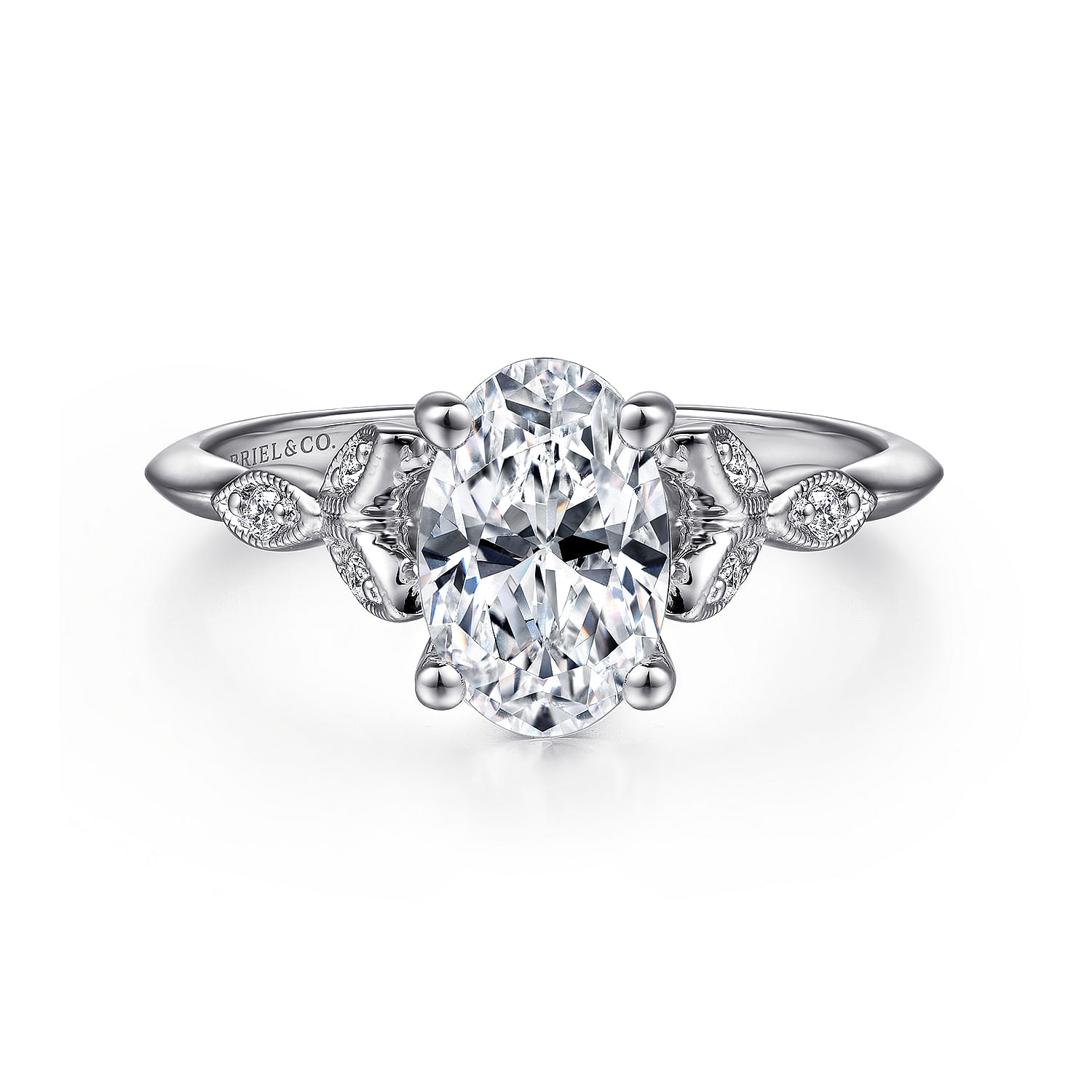 Eliza - Vintage Inspired 14K White Gold Split Shank Oval Diamond Engagement Ring