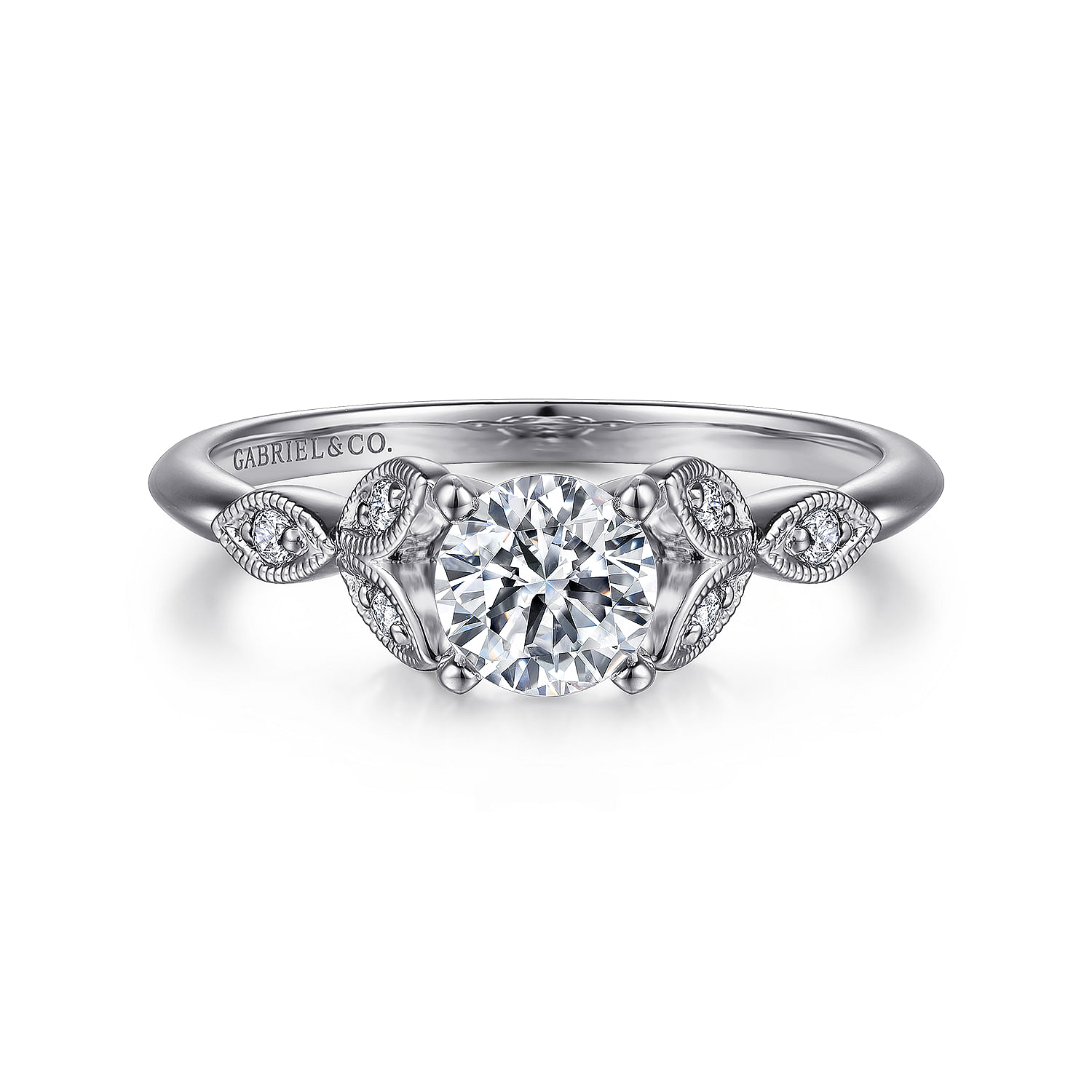 Eliza - Vintage Inspired 14K White Gold Split Shank Round Diamond Engagement Ring
