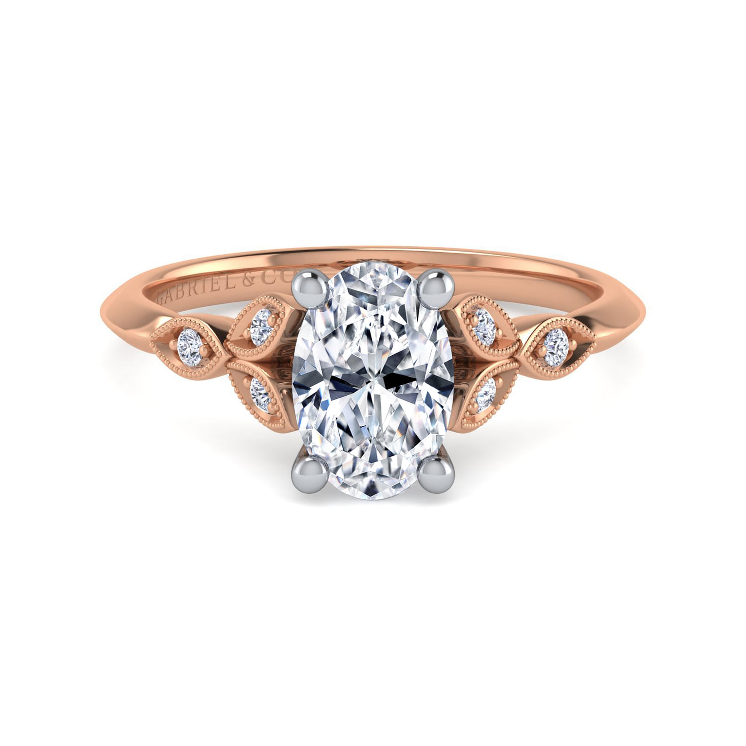Eliza - Vintage Inspired 14K White-Rose Gold Split Shank Oval Diamond Engagement Ring