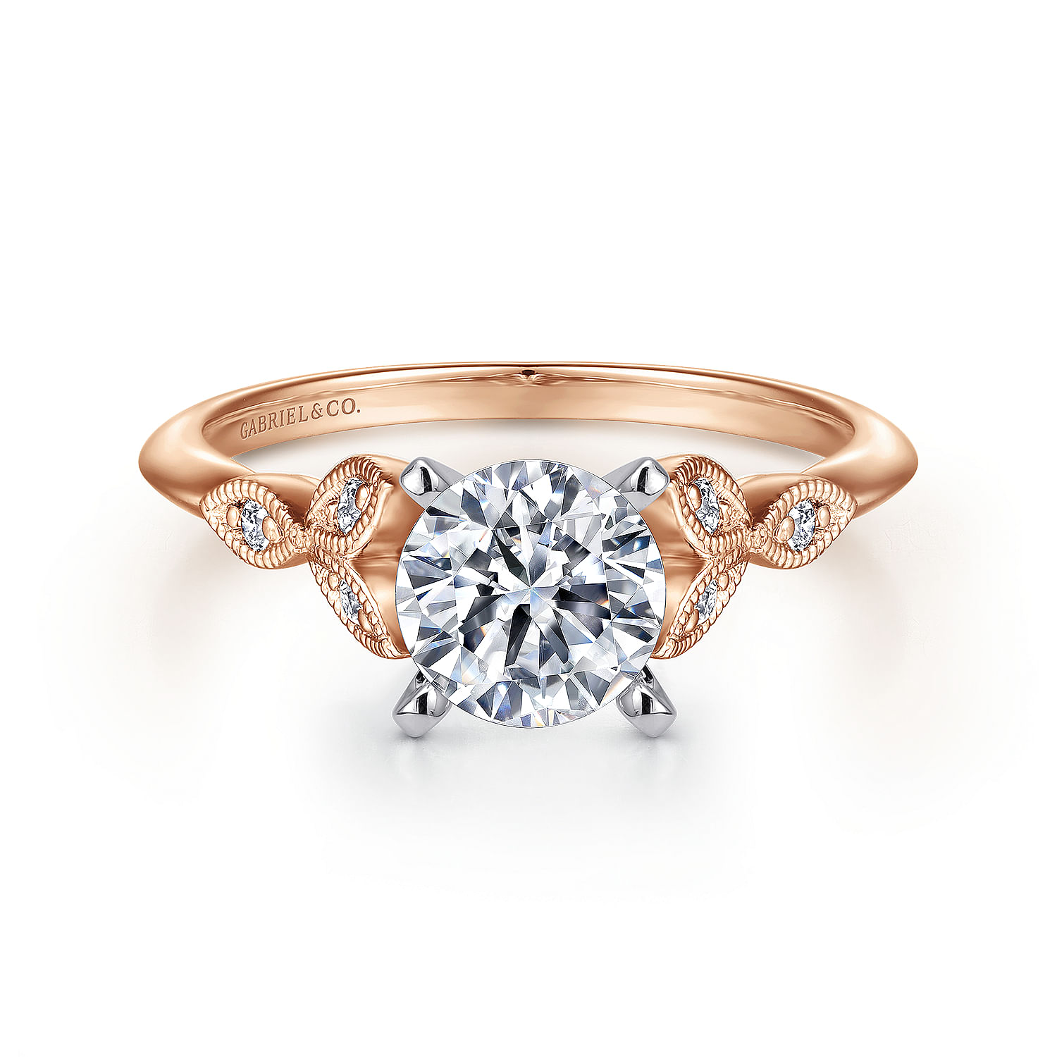 Eliza - Vintage Inspired 14K White-Rose Gold Split Shank Round Diamond Engagement Ring