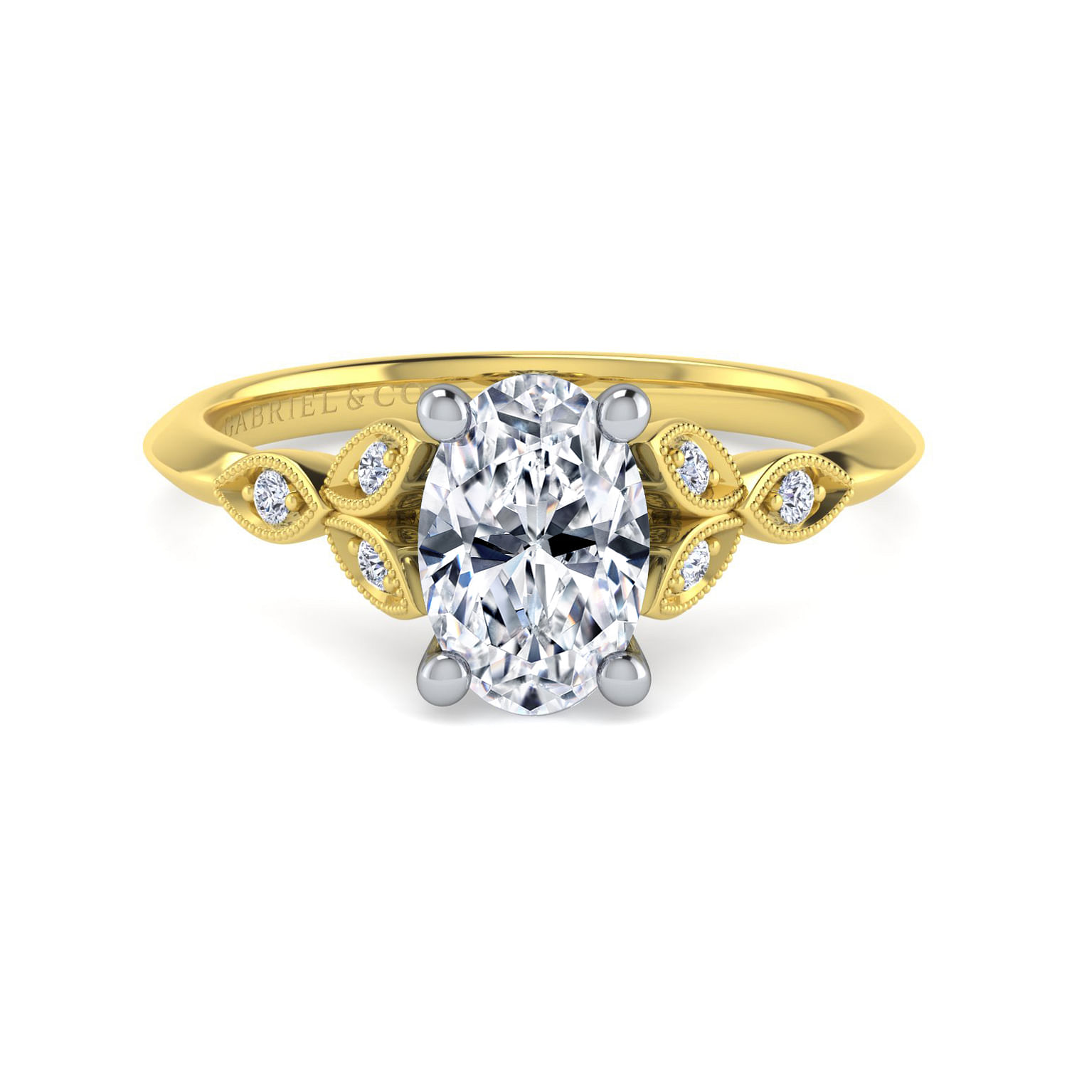 Eliza - Vintage Inspired 14K White-Yellow Gold Split Shank Oval Diamond Engagement Ring