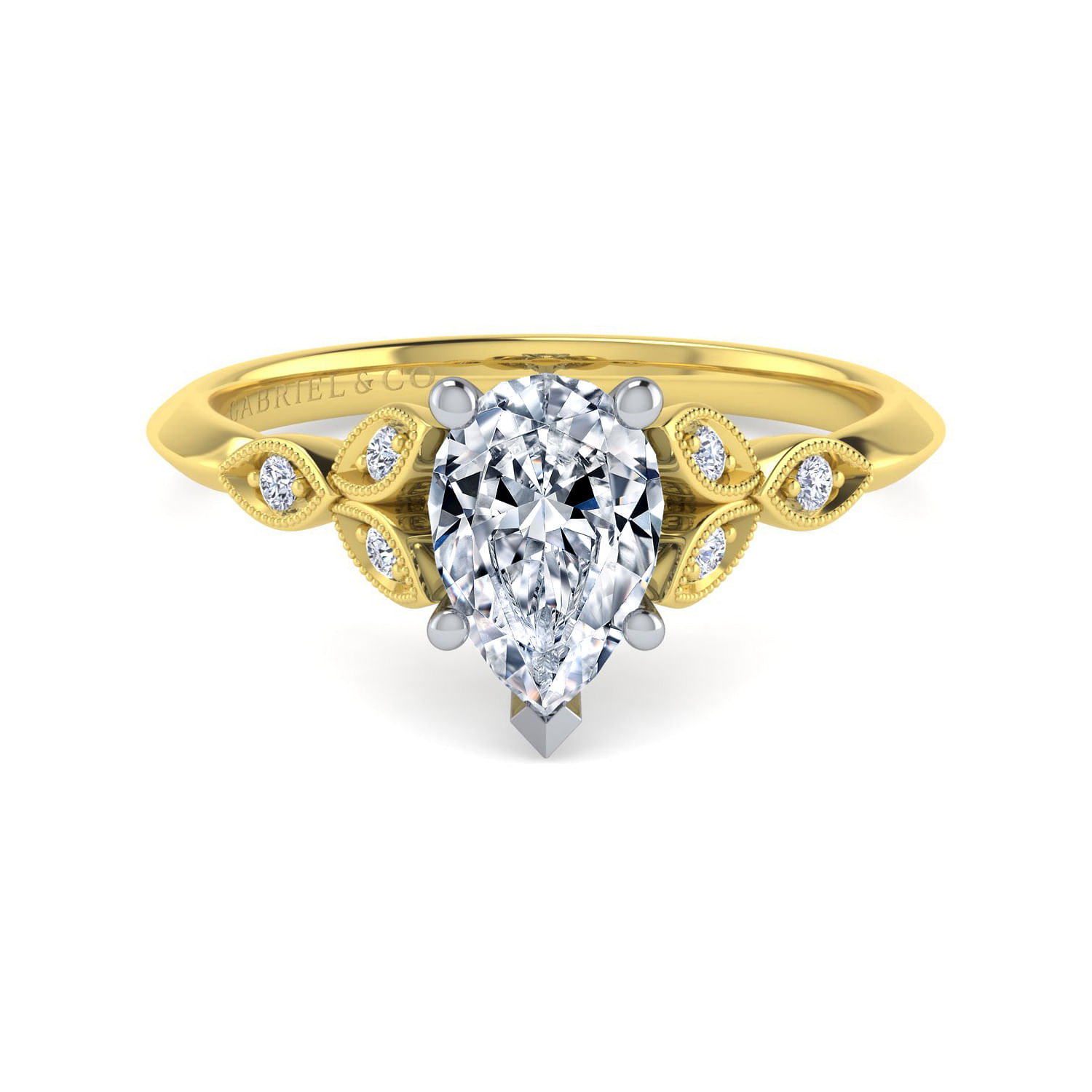 Eliza - Vintage Inspired 14K White-Yellow Gold Split Shank Pear Shape Diamond Engagement Ring