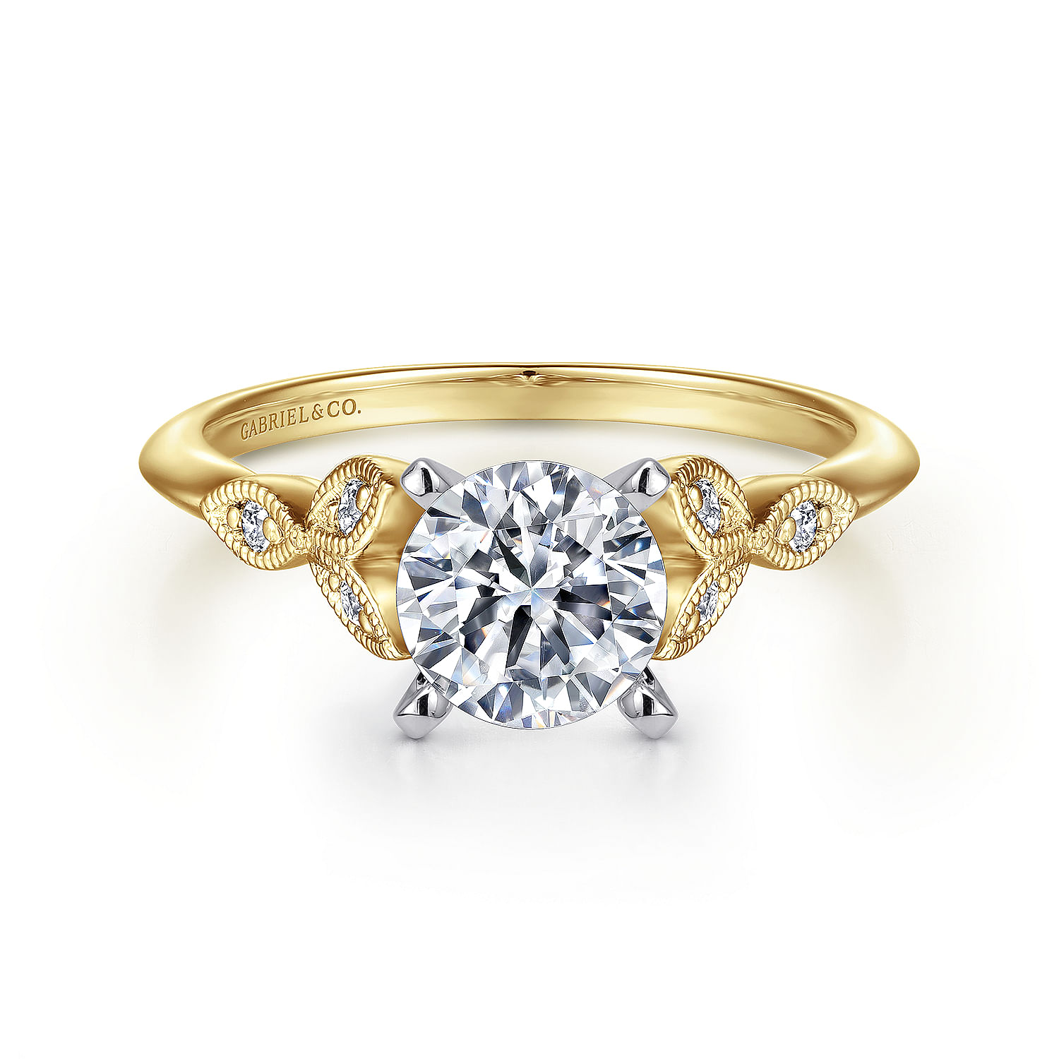Eliza - Vintage Inspired 14K White-Yellow Gold Split Shank Round Diamond Engagement Ring