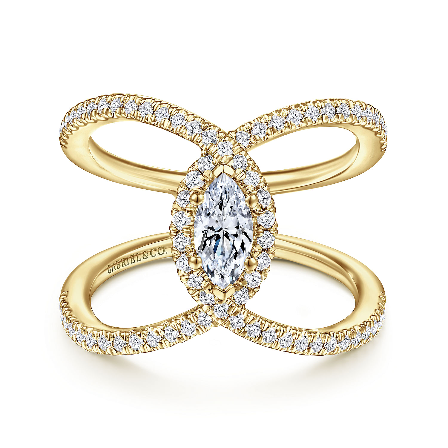 Elladora - 14K Yellow Gold Marquise Halo Complete Diamond Engagement Ring