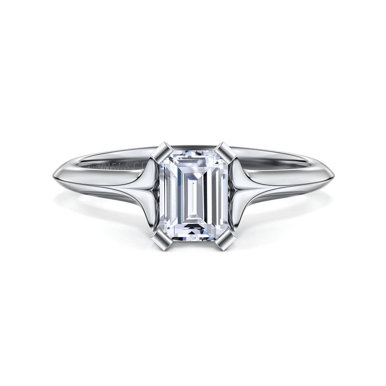 Ellis - 14K White Gold Emerald Cut Diamond Engagement Ring