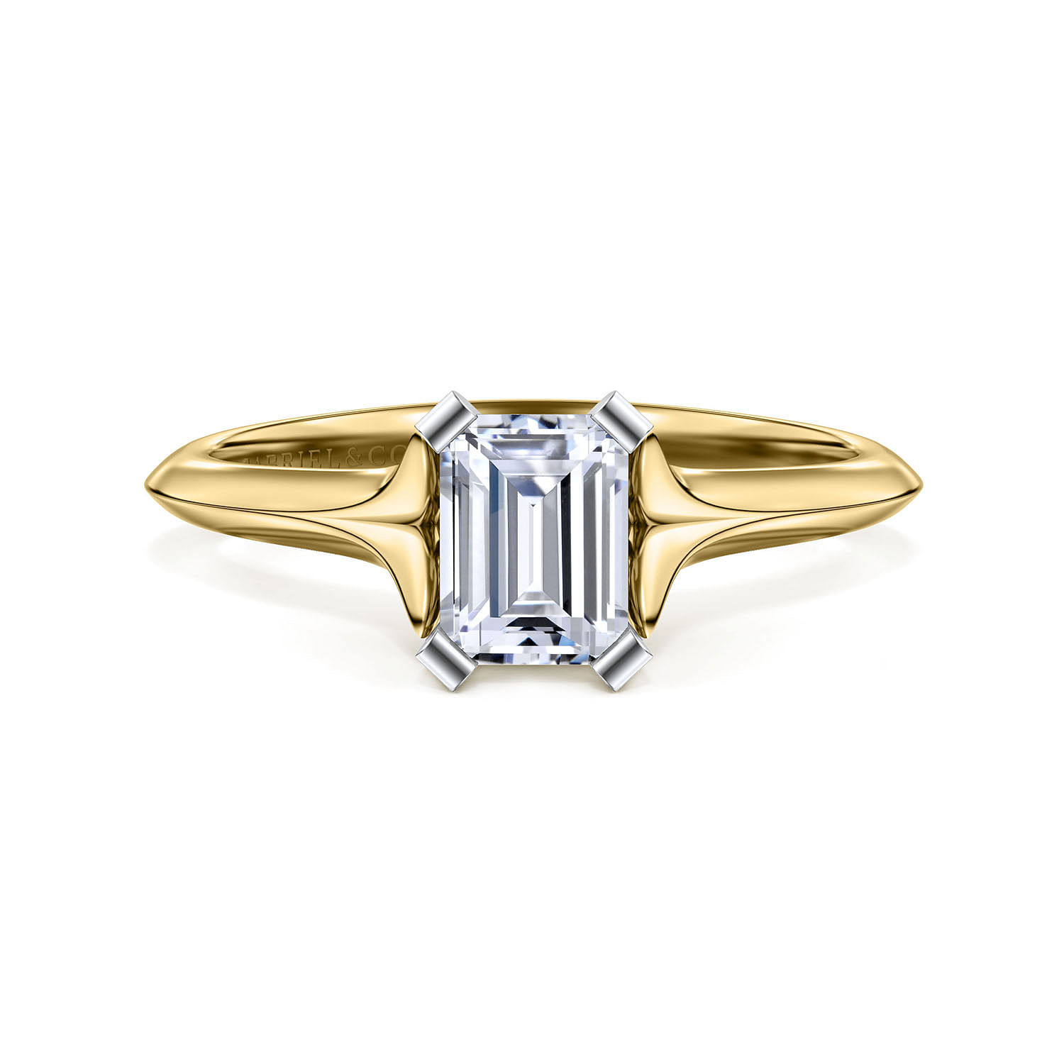 Ellis - 14K White-Yellow Gold Emerald Cut Diamond Engagement Ring