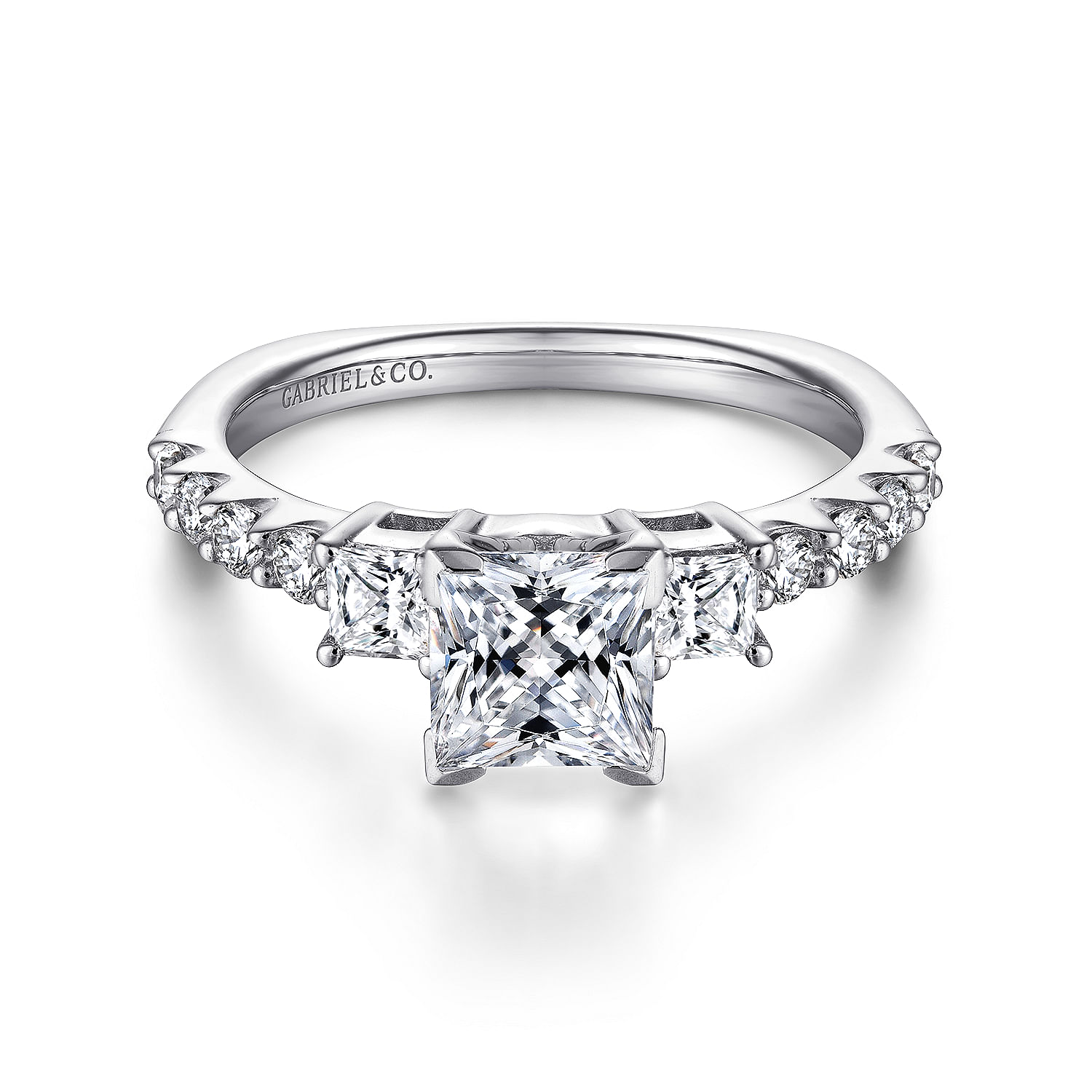 Emerson - Platinum Round Princess Cut Three Stone Diamond Engagement Ring