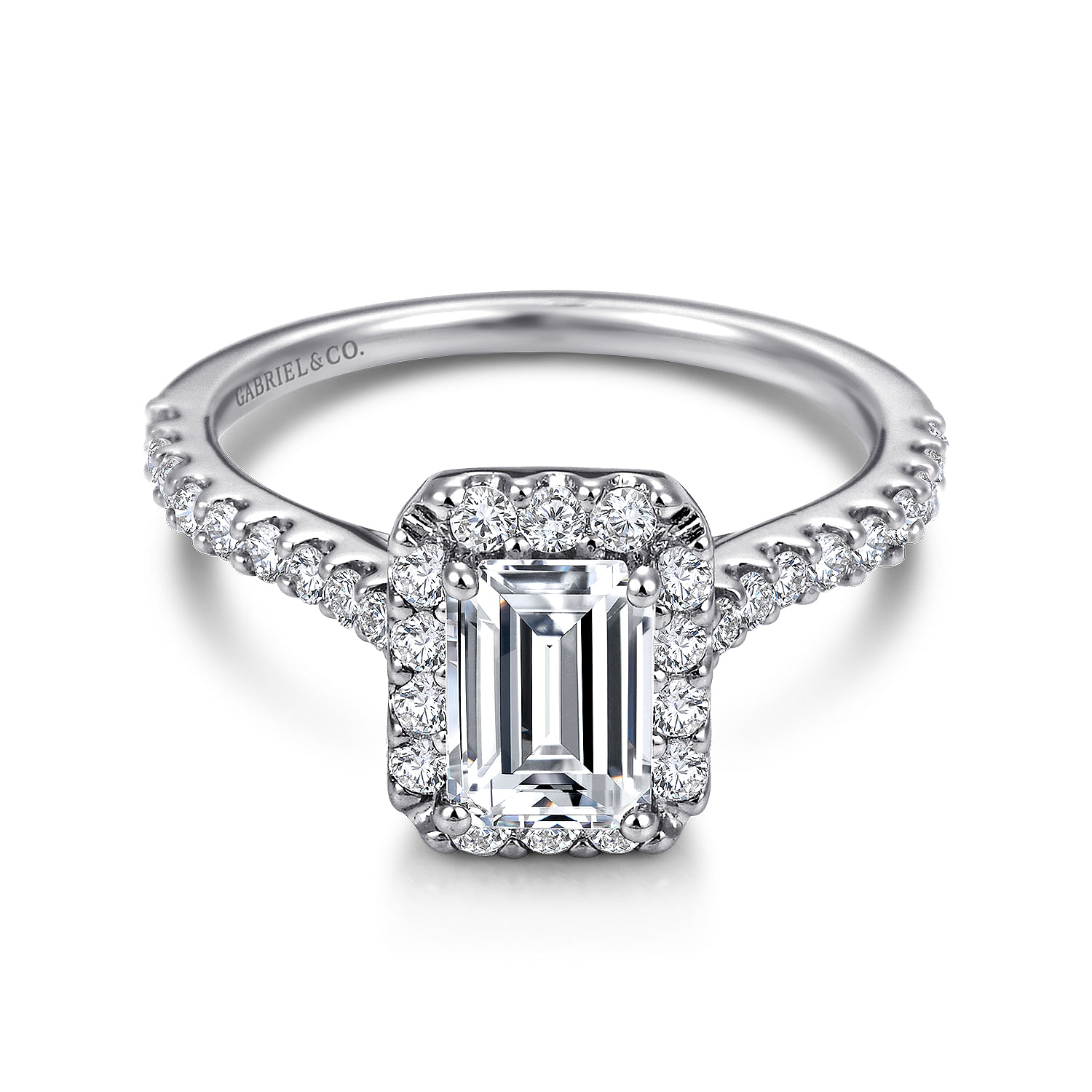 Emery - 14K White Gold Emerald Halo Diamond Engagement Ring
