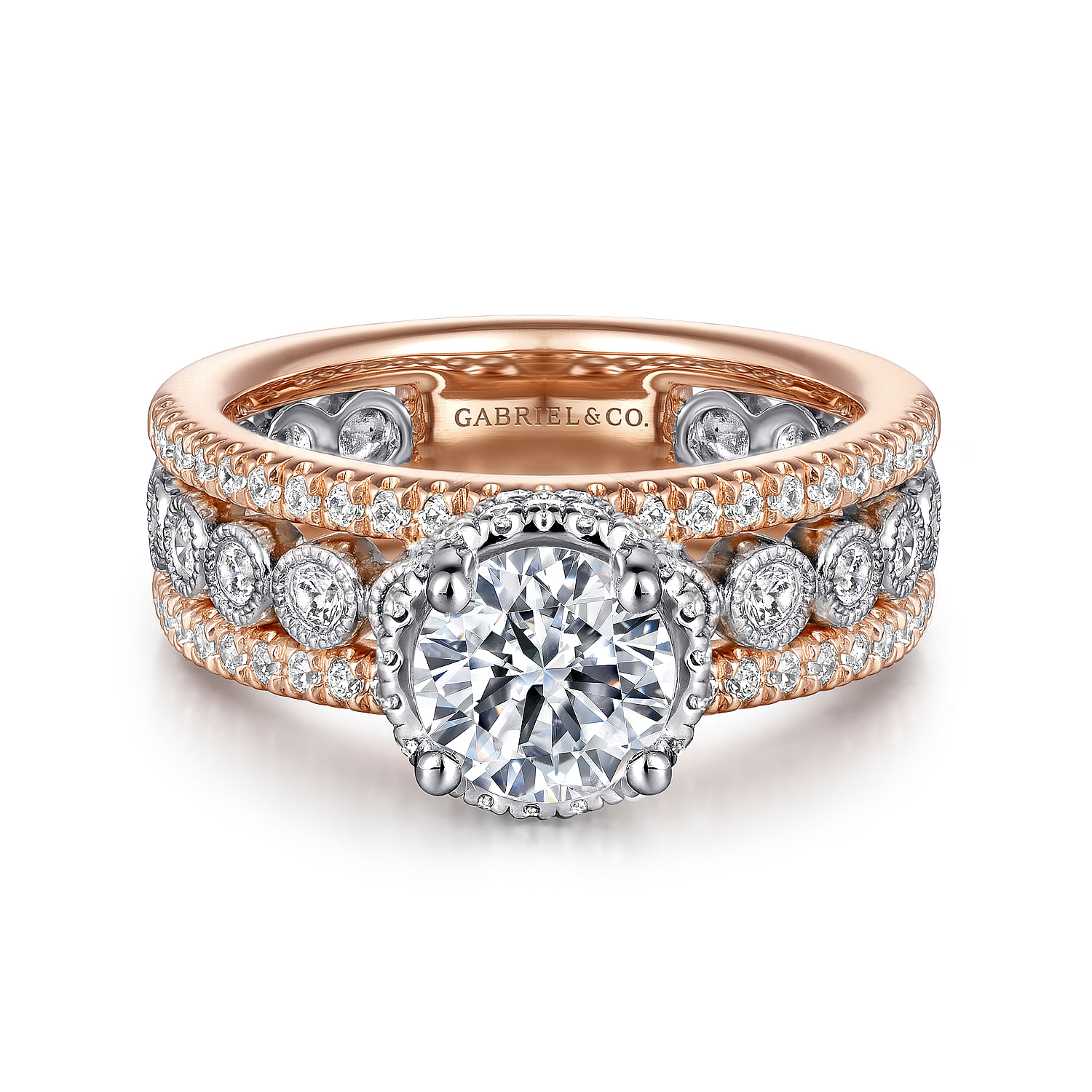 Ethel - 14K White-Rose Gold Round Diamond Engagement Ring