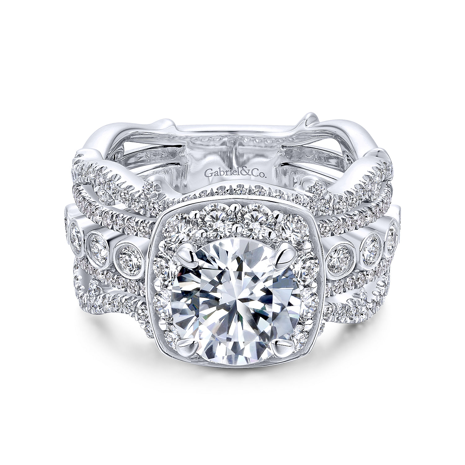 Eugenie - 14K White Gold Round Halo Diamond Engagement Ring
