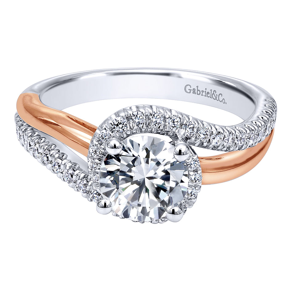 Everly - 14K White-Rose Gold Round Halo Diamond Engagement Ring