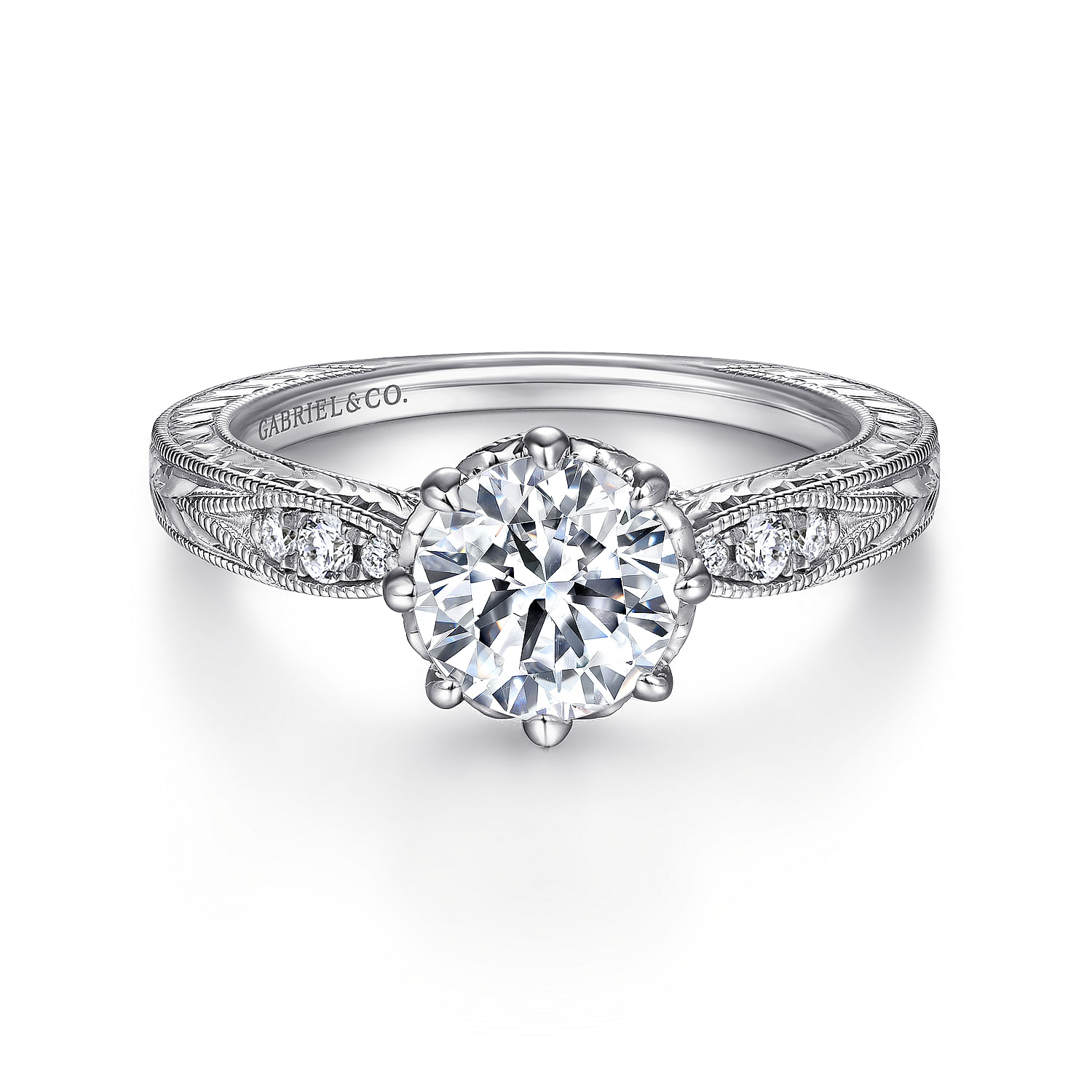 Fanny - Vintage Inspired 14K White Gold Round Diamond Engagement Ring