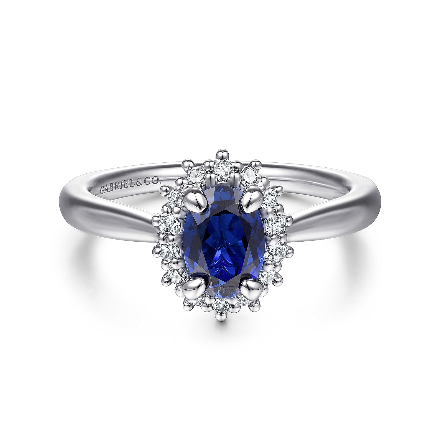 Fergie - 14K White Gold Oval Halo Sapphire and Diamond Engagement Ring