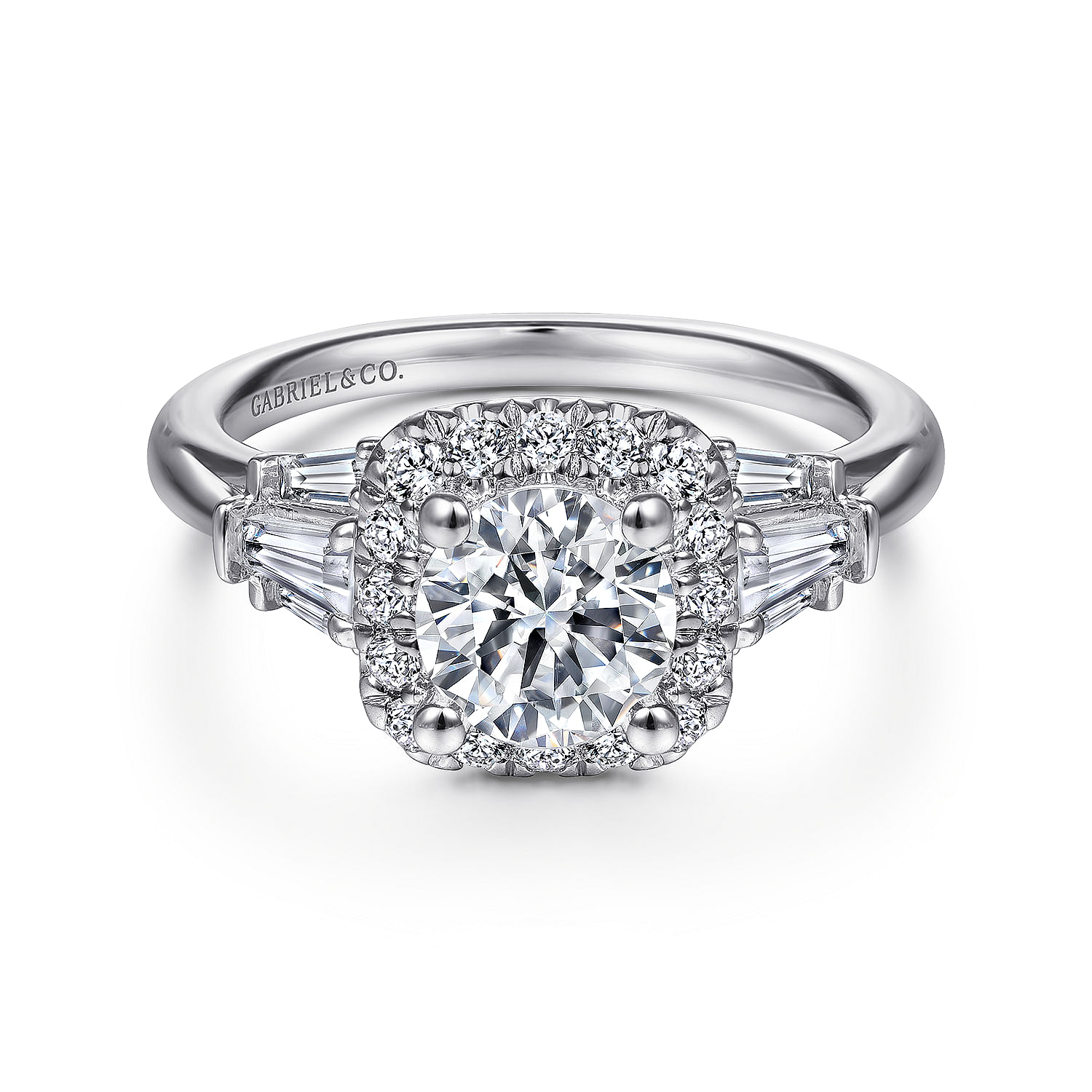 Finnegan - 14K White Gold Round Halo Diamond Engagement Ring