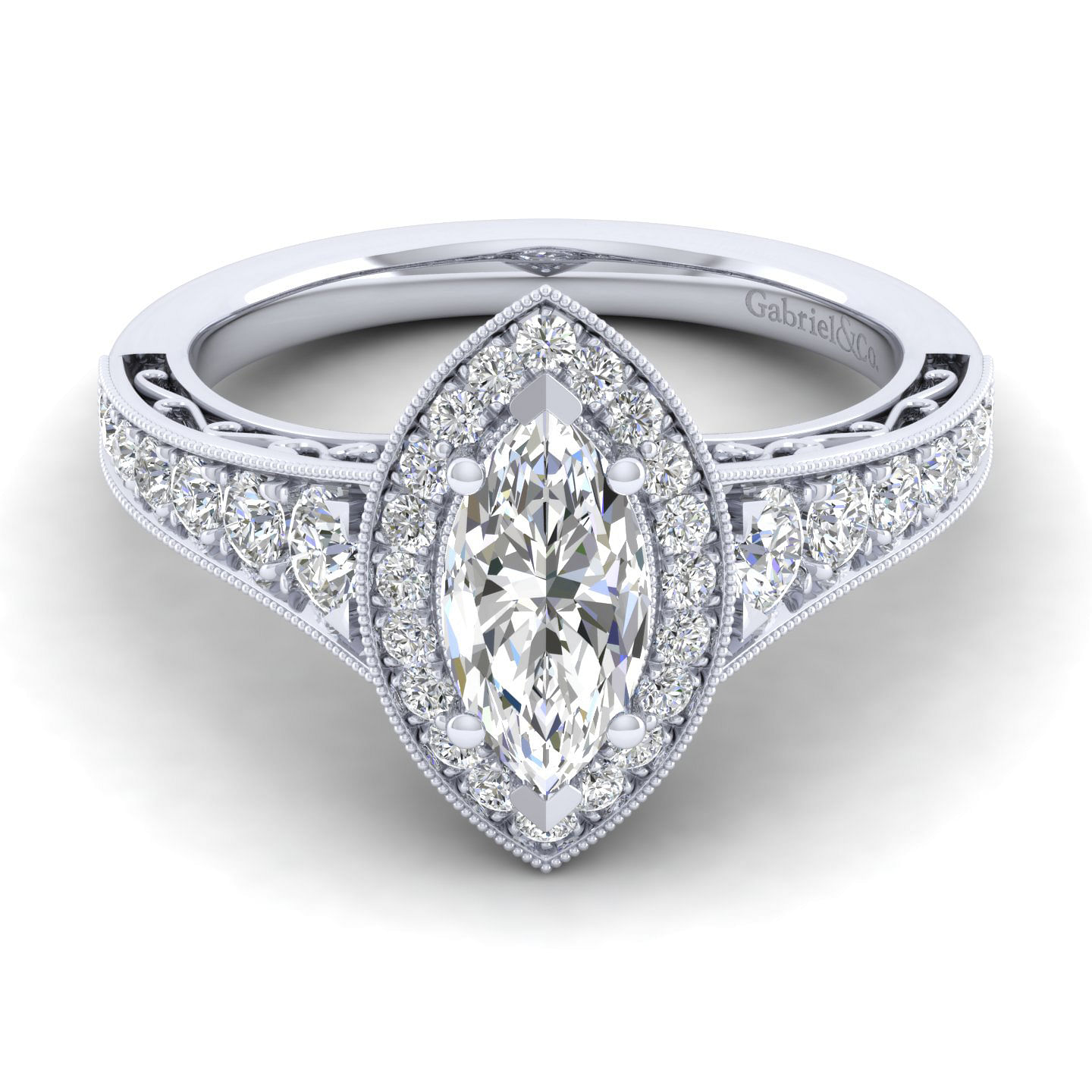 Florence - Vintage Inspired 14K White Gold Marquise Halo Diamond Engagement Ring