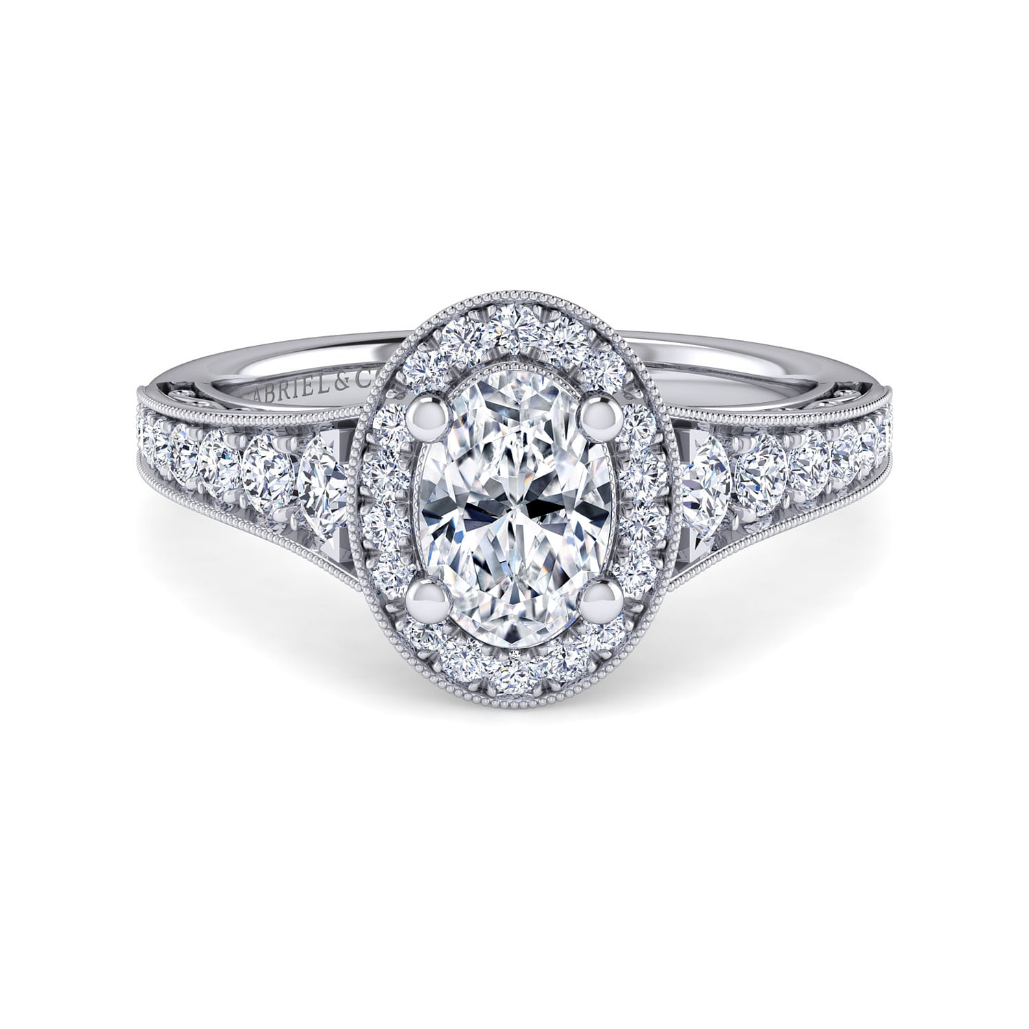 Florence - Vintage Inspired 14K White Gold Oval Halo Diamond Engagement Ring