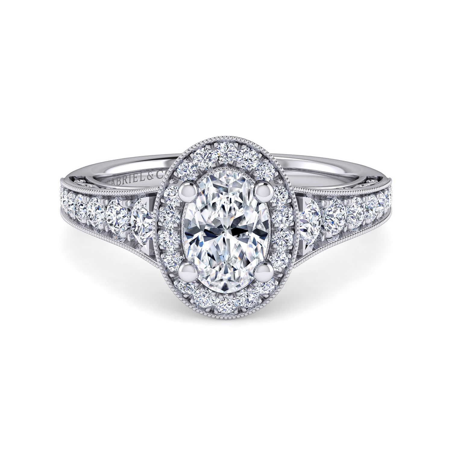 Florence - Vintage Inspired Platinum Oval Halo Diamond Engagement Ring