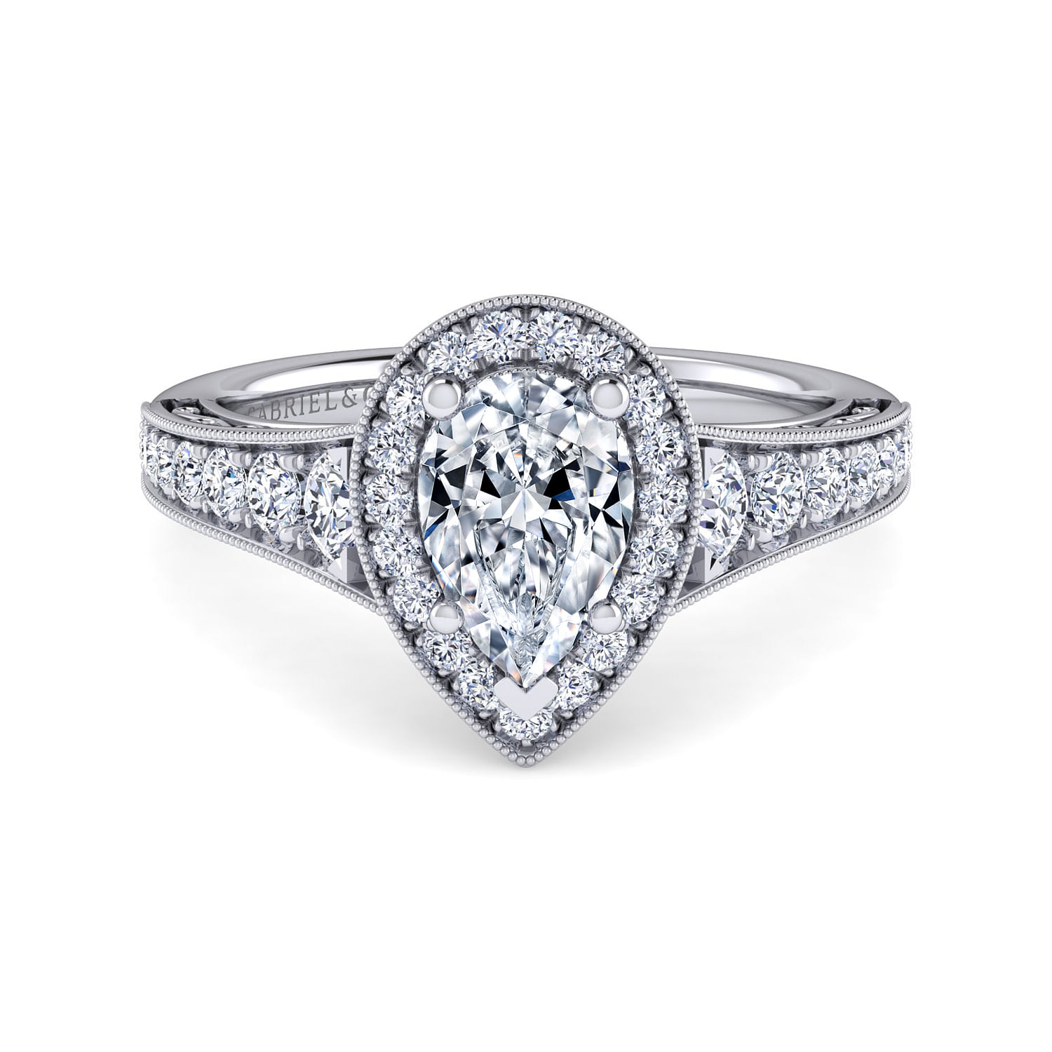 Florence - Vintage Inspired Platinum Pear Shape Halo Diamond Engagement Ring