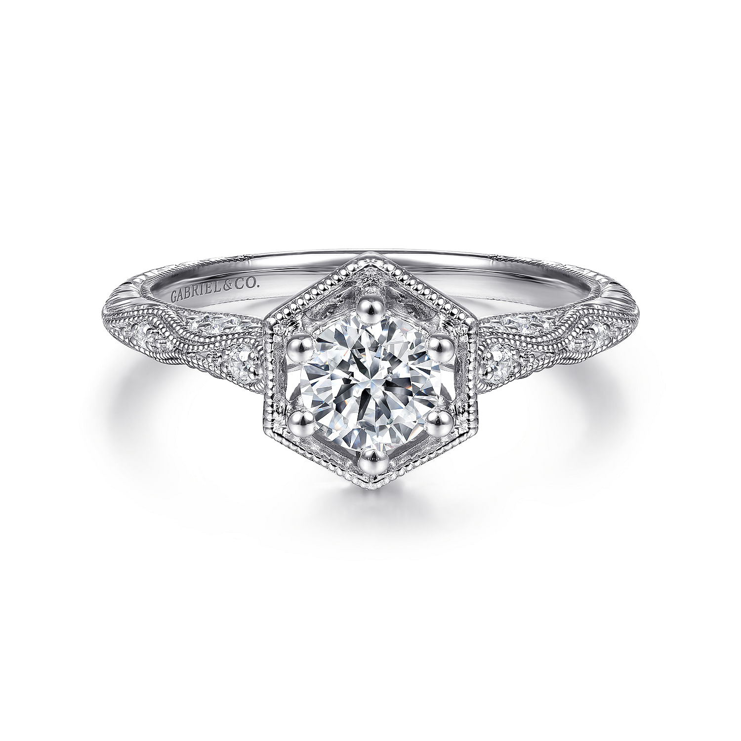Frankie - Vintage Inspired 14K White Gold Round Diamond Engagement Ring