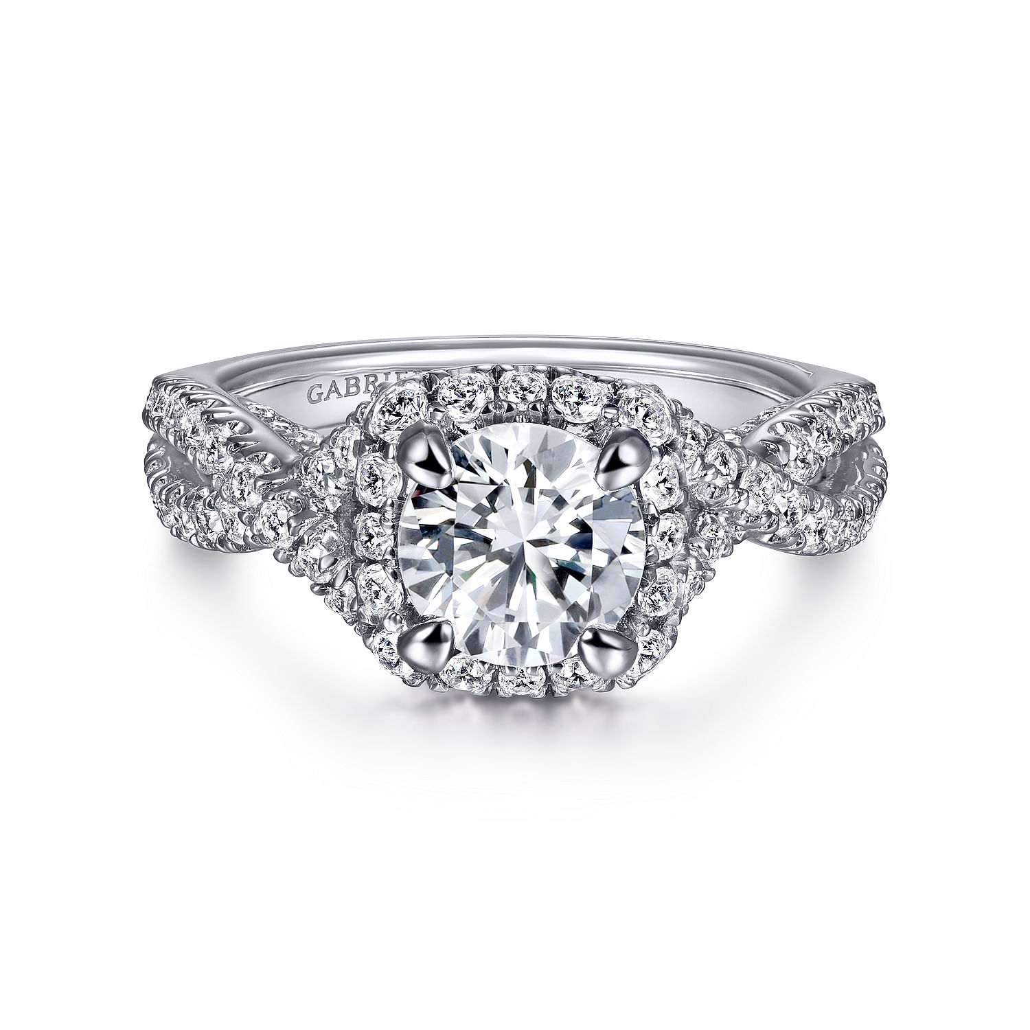 Freesia - 14K White Gold Round Halo Diamond Engagement Ring