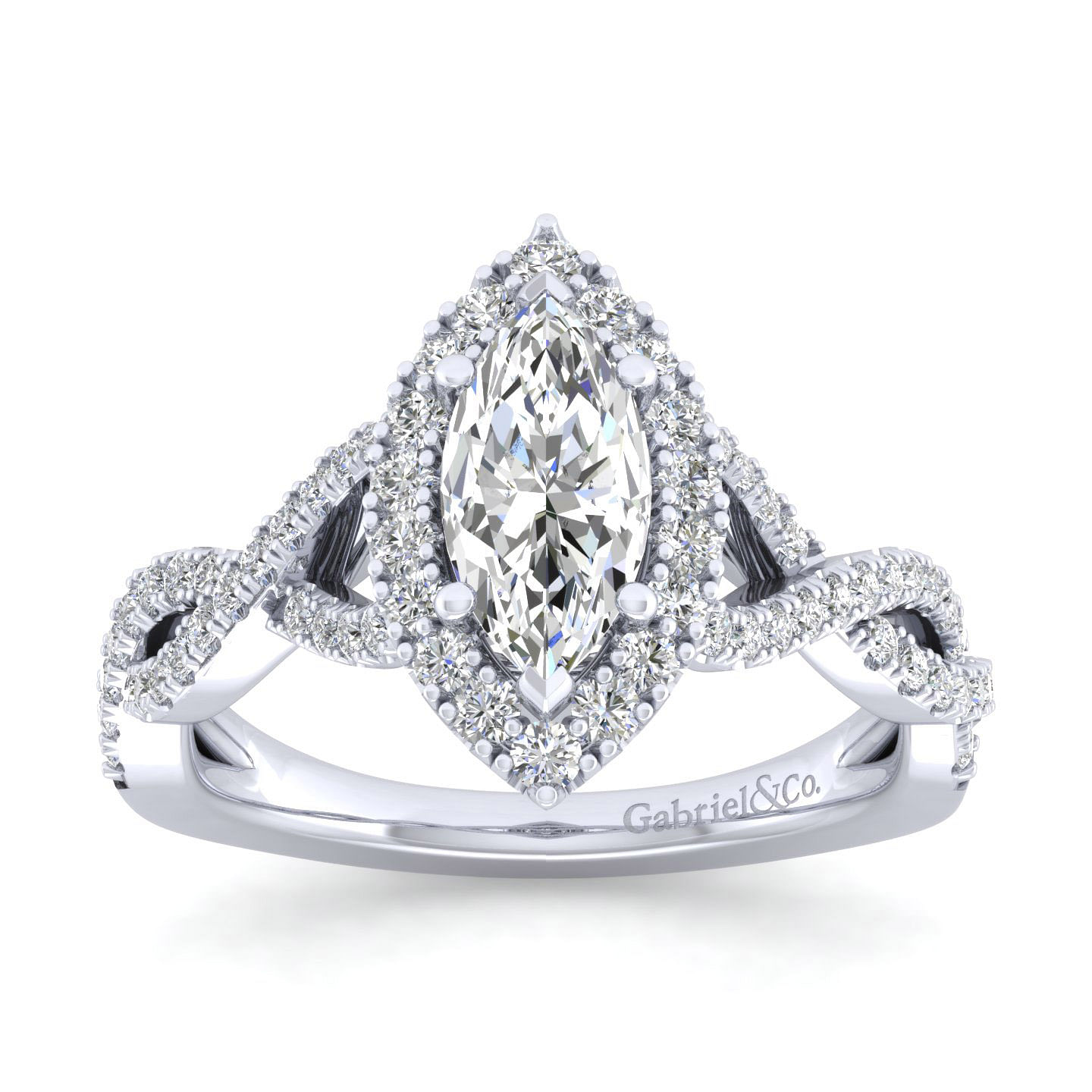 14K White Gold Marquise Halo Diamond Engagement Ring angle 5