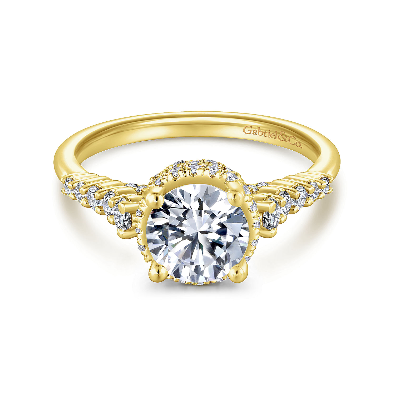 14K Yellow Gold Round Halo Diamond Engagement Ring | ER11828R3Y44JJ