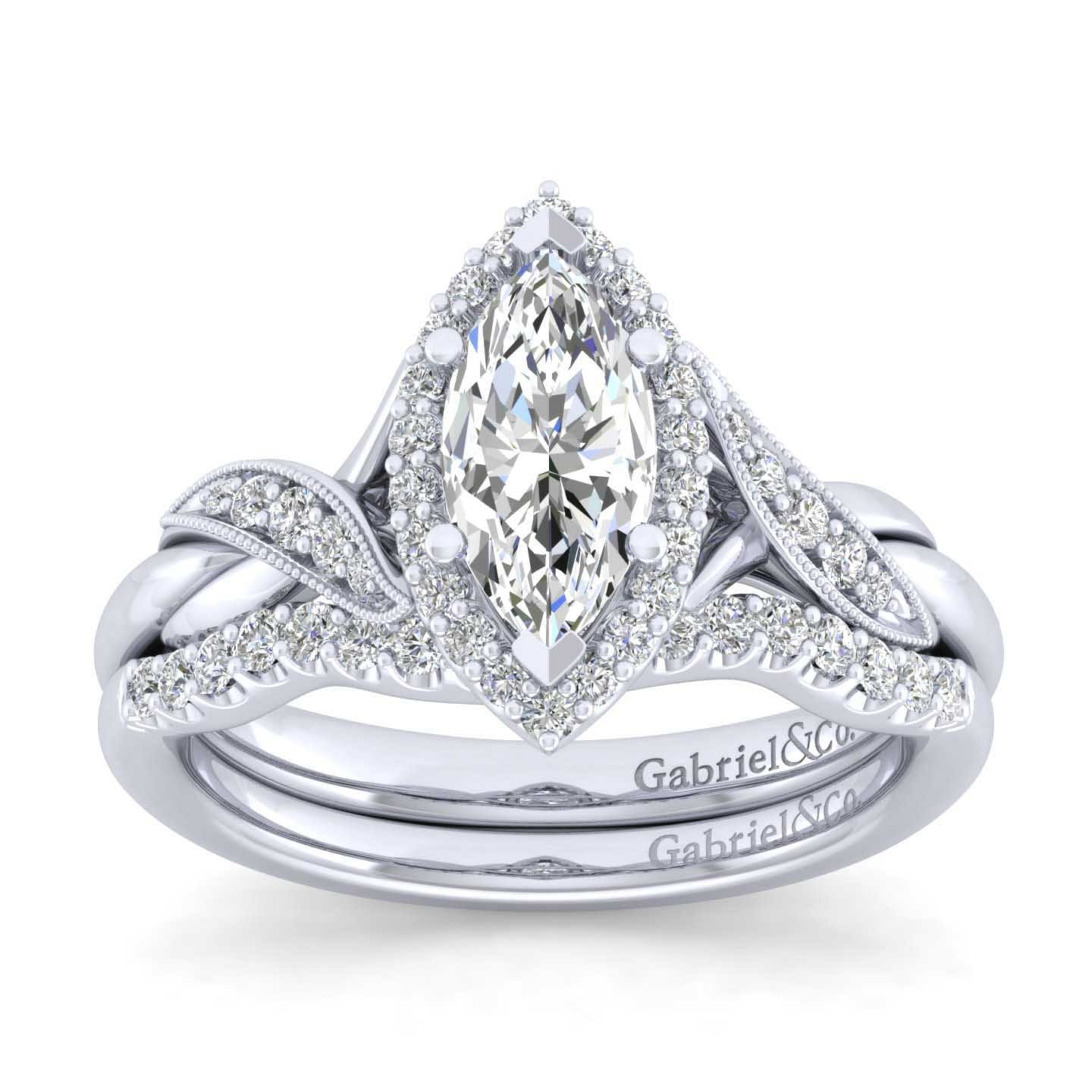 Platinum Marquise Halo Diamond Engagement Ring angle 4