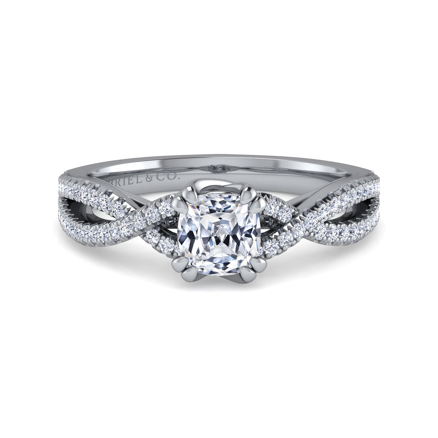 Gina - 14K White Gold Twisted Cushion Cut Diamond Engagement Ring