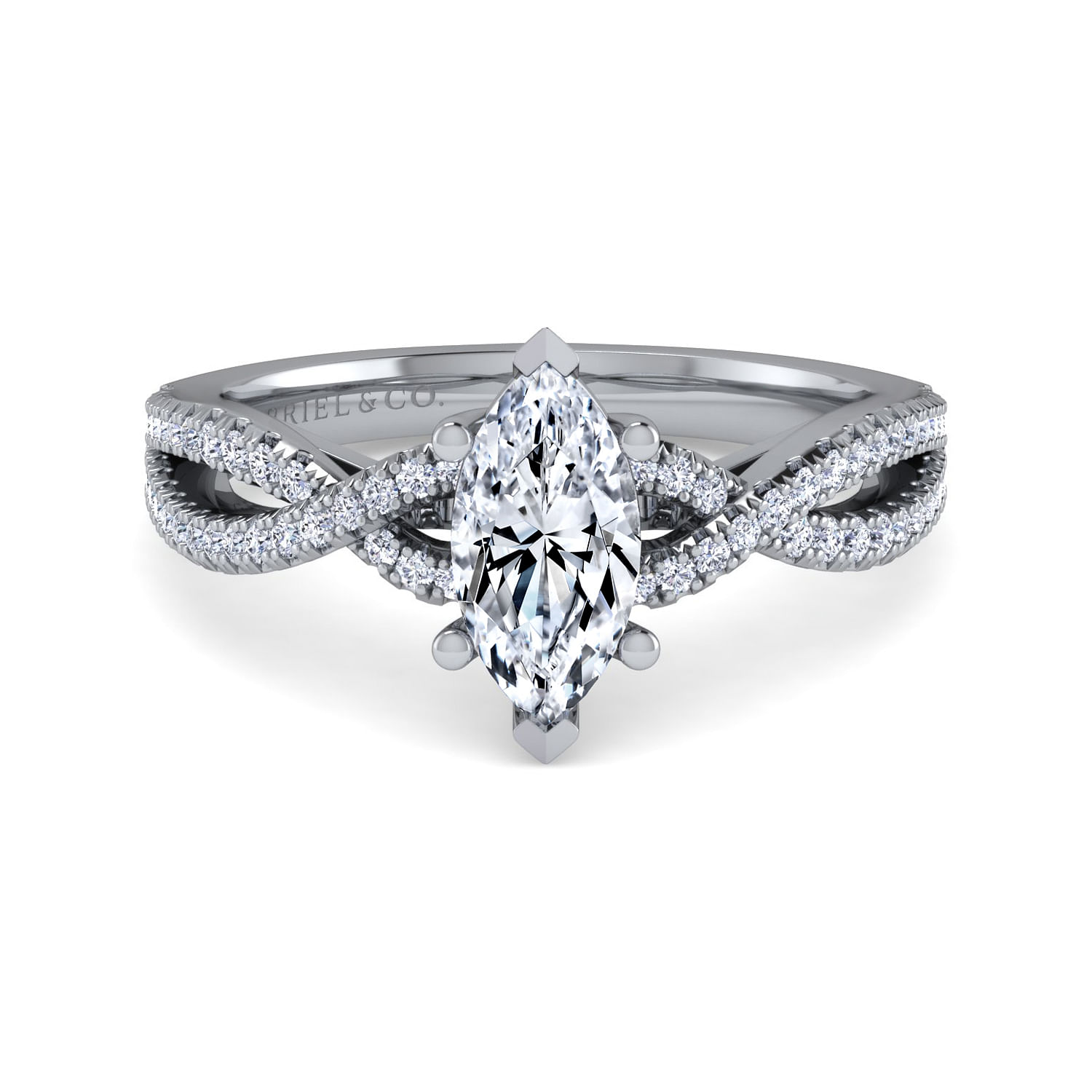 Gina - 14K White Gold Twisted Marquise Shape Diamond Engagement Ring