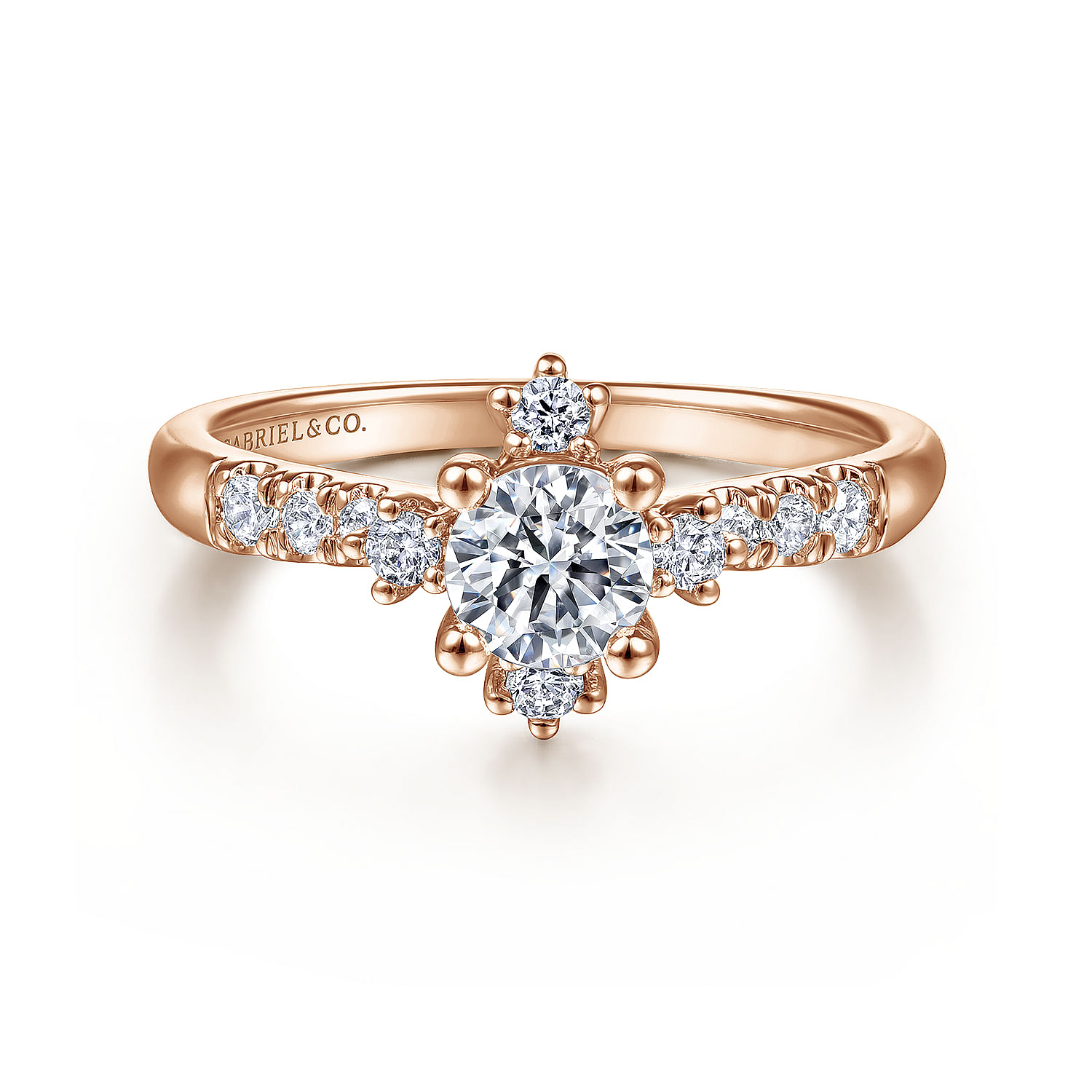 Glinda - Unique 14K Rose Gold Halo Diamond Engagement Ring