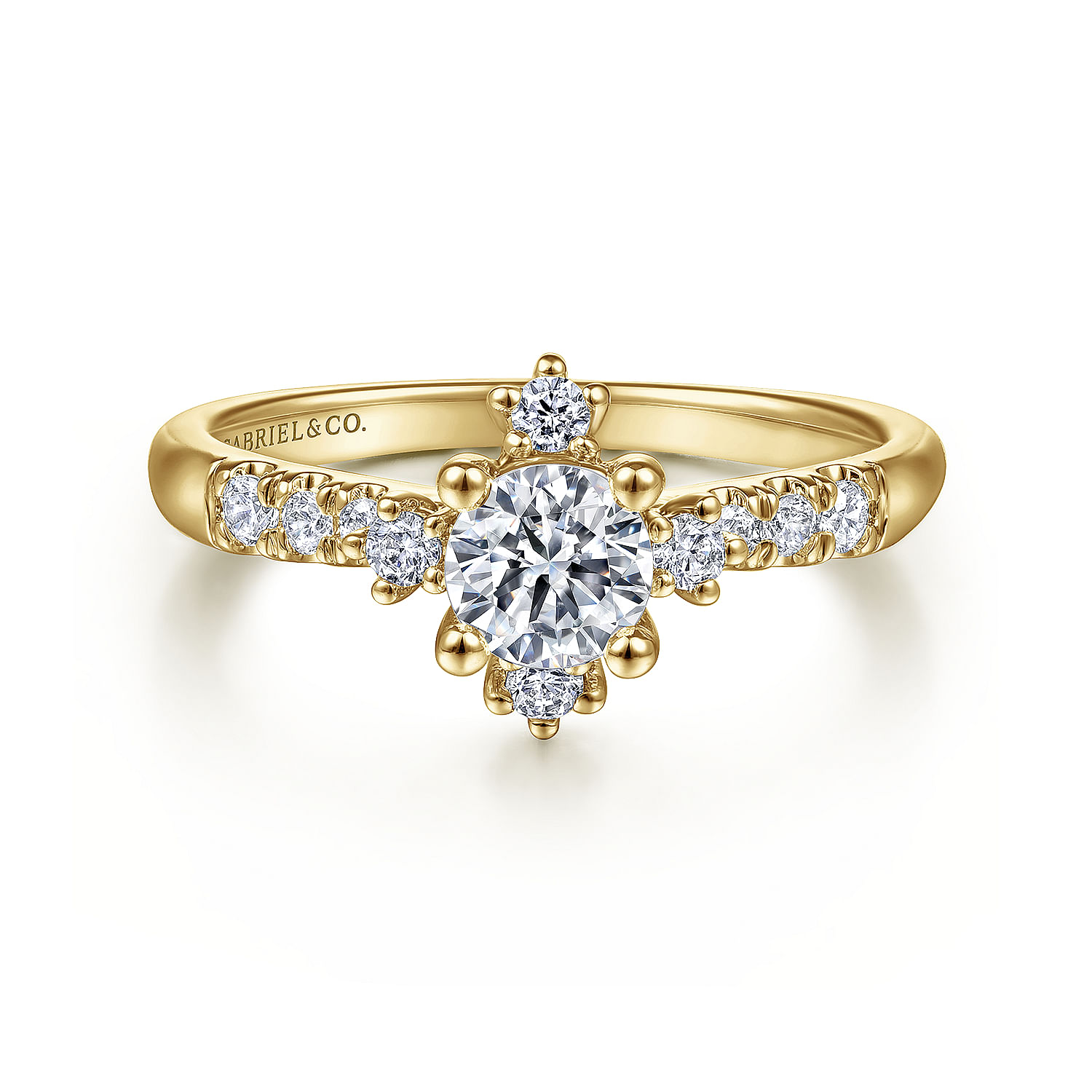 Glinda - Unique 14K Yellow Gold Halo Diamond Engagement Ring