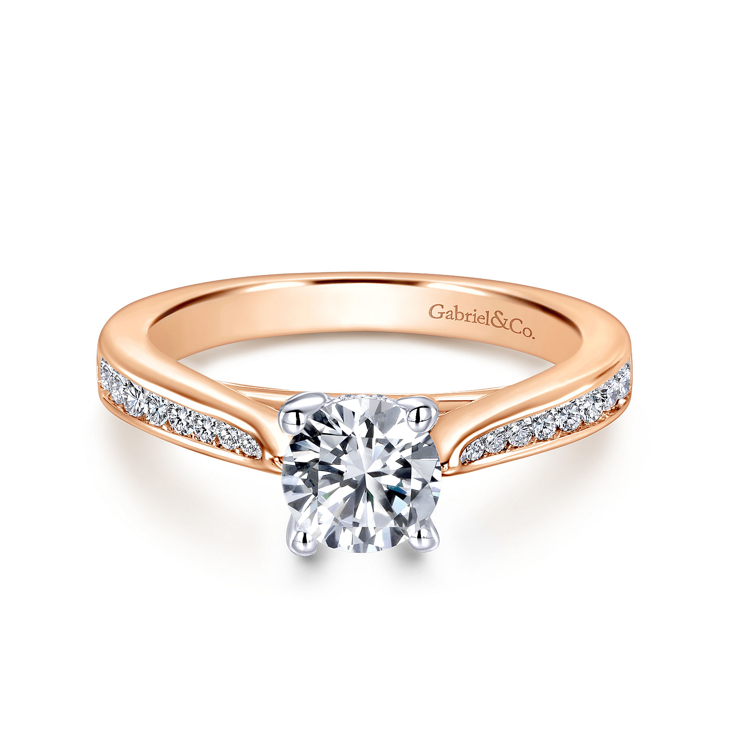 Hannah - 14K White-Rose Gold Round Diamond Channel Set Engagement Ring