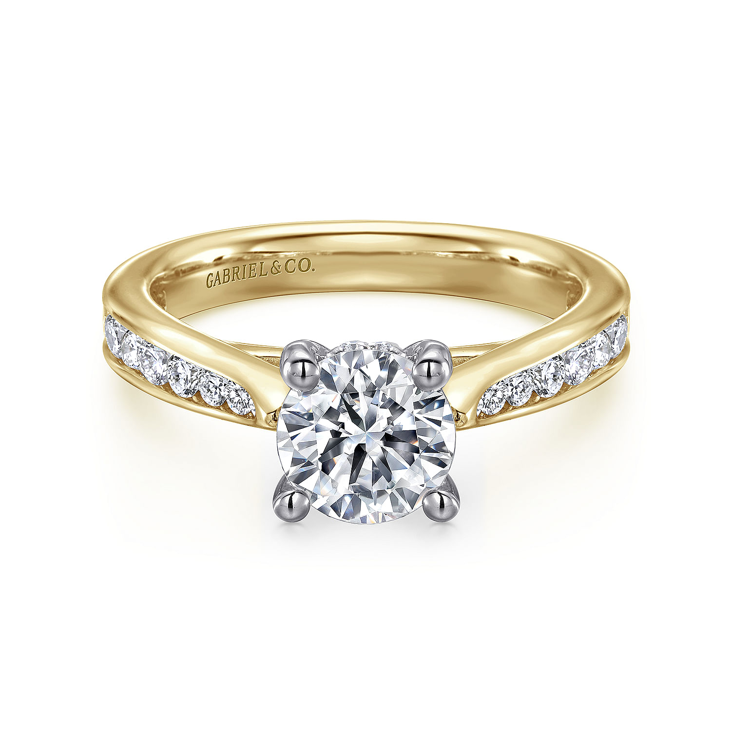 Hannah - 14K White-Yellow Gold Round Diamond Engagement Ring
