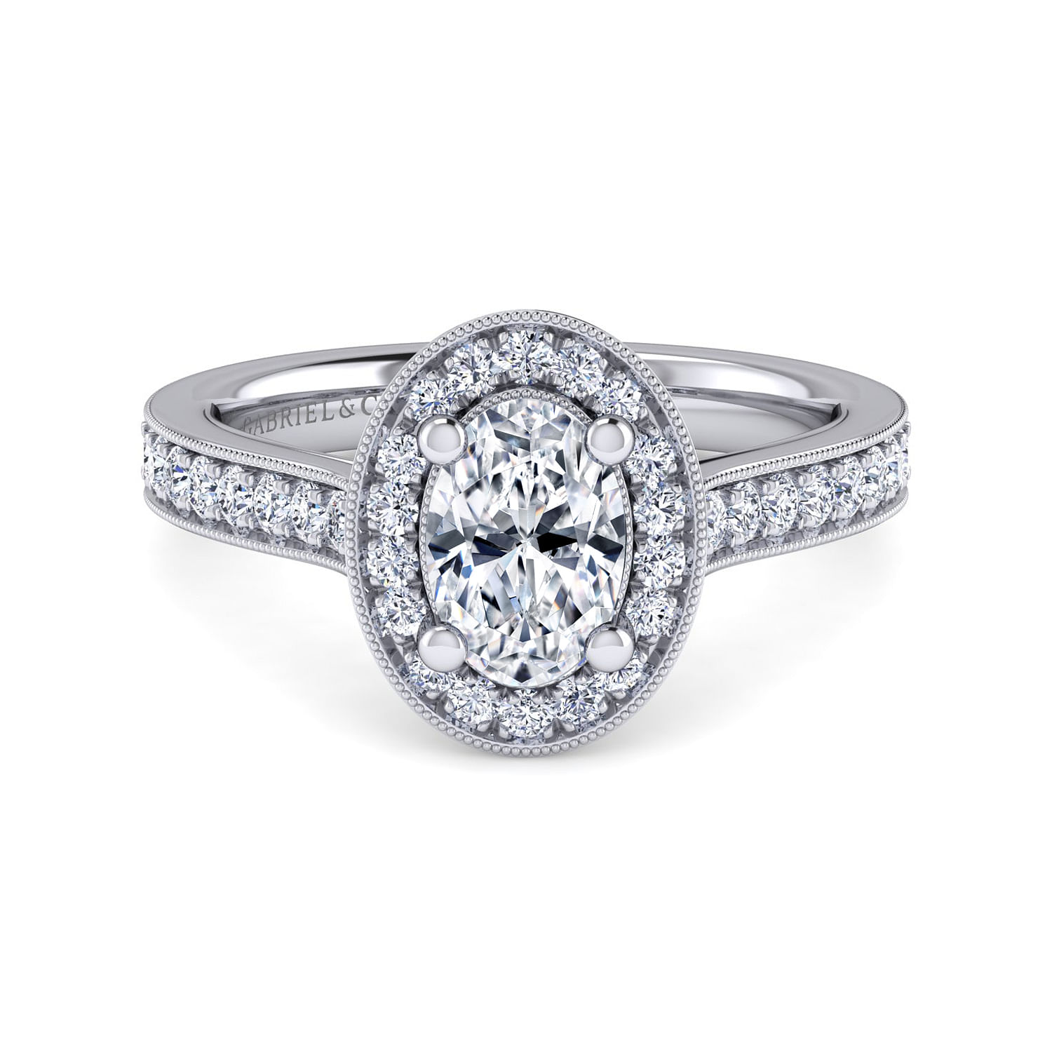 Harper - Vintage Inspired Platinum Oval Halo Diamond Engagement Ring
