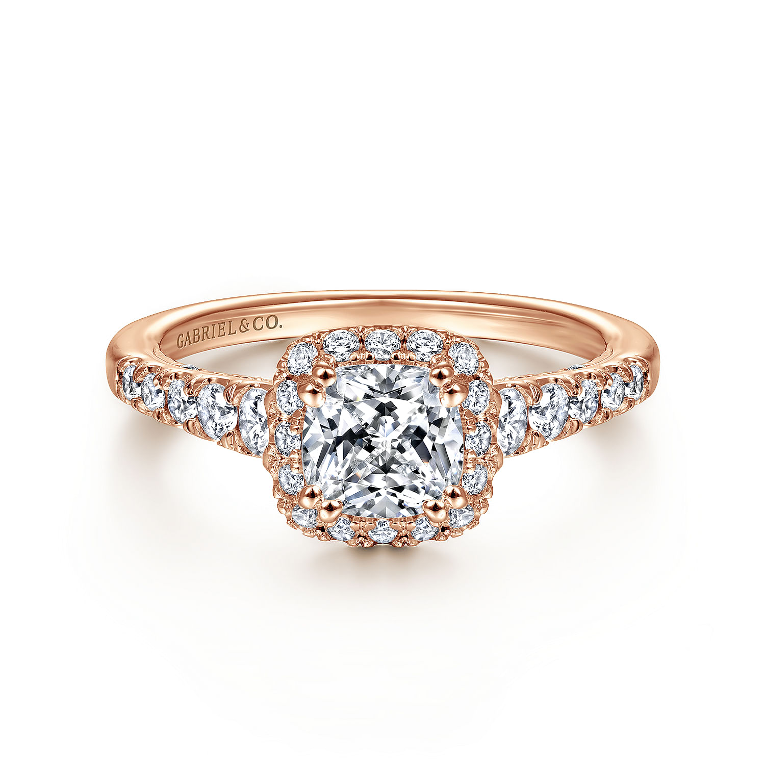 Hazel - 14K Rose Gold Cushion Halo Diamond Engagement Ring