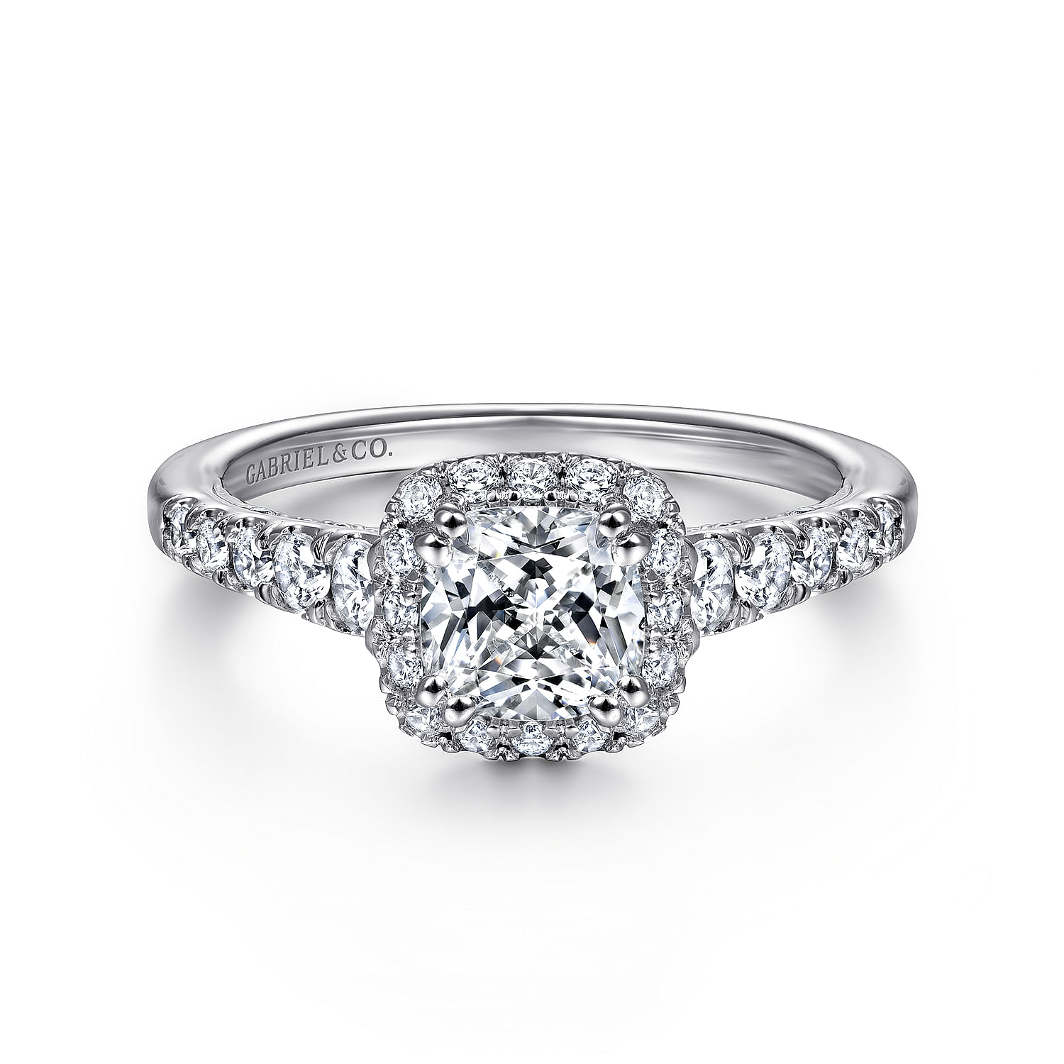 Hazel - 14K White Gold Cushion Halo Diamond Engagement Ring
